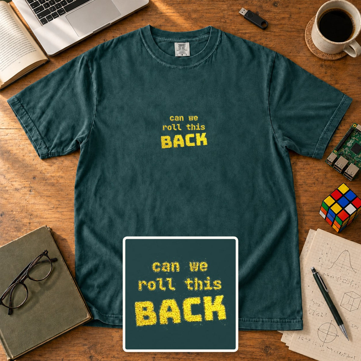 Can We Roll This Back Embroidered Shirt in Blue Spruce