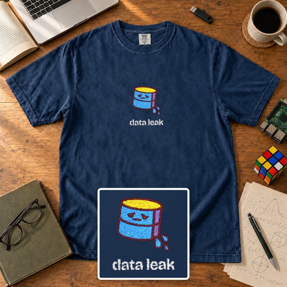 Data Leak Embroidered Shirt in True Navy