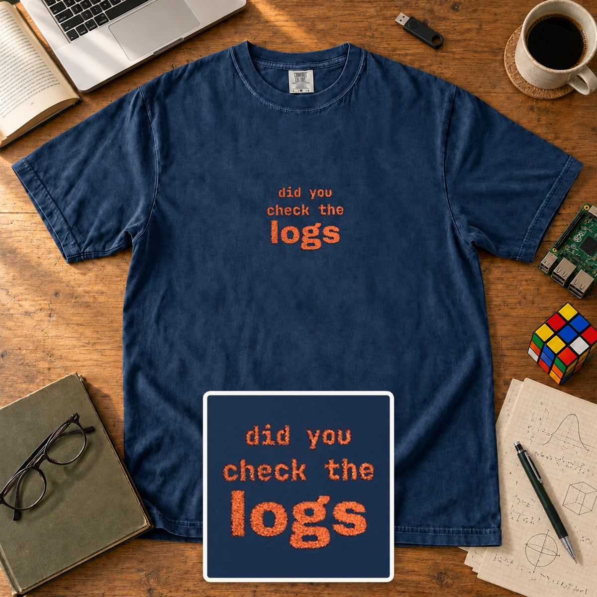 Did You Check The Logs Embroidered Shirt in True Navy