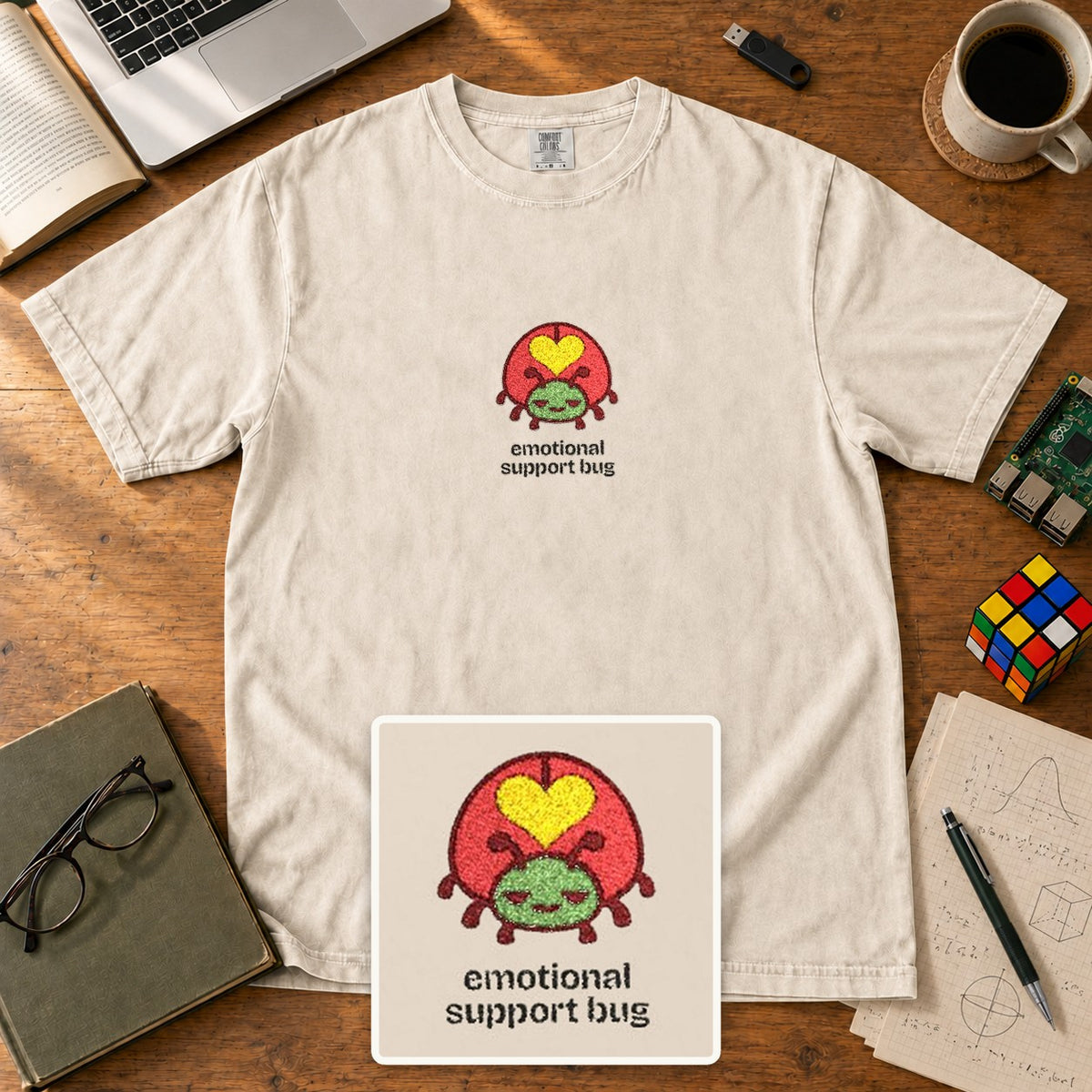 Emotional Support Bug Embroidered Shirt in Ivory