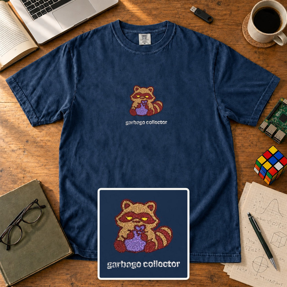 Garbage Collector Embroidered Shirt in True Navy