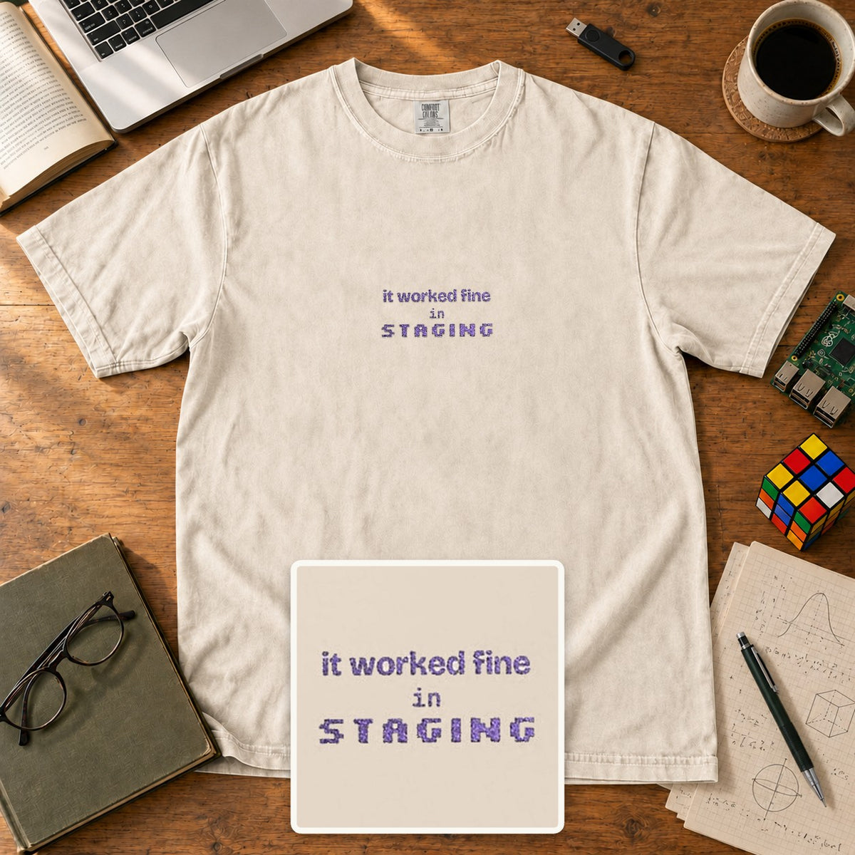 It Worked Fine In Staging Embroidered Shirt in Ivory