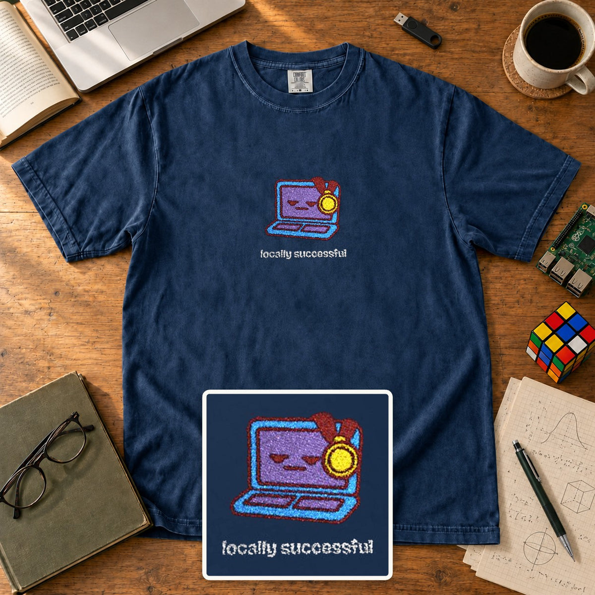 Locally Successful Embroidered Shirt in True Navy