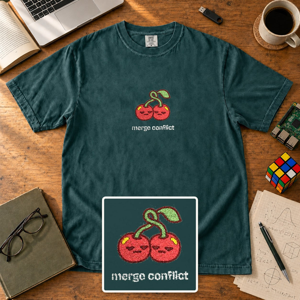 Merge Conflict Embroidered Shirt in Blue Spruce