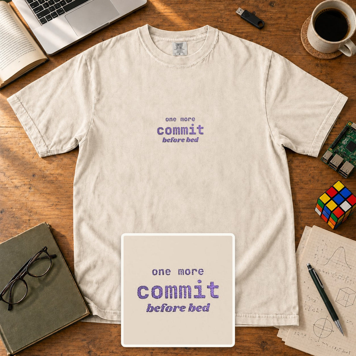 One More Commit Before Bed Embroidered Shirt in Ivory