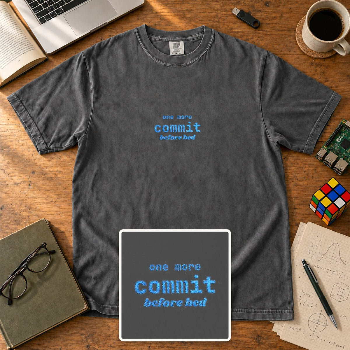 One More Commit Before Bed Embroidered Shirt in Pepper