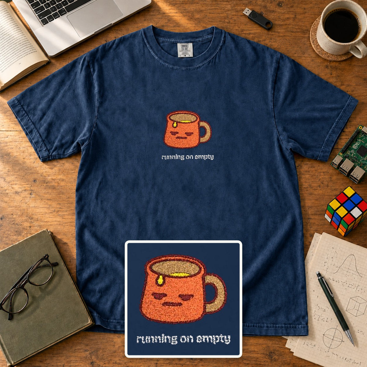 Running On Empty Embroidered Shirt in True Navy