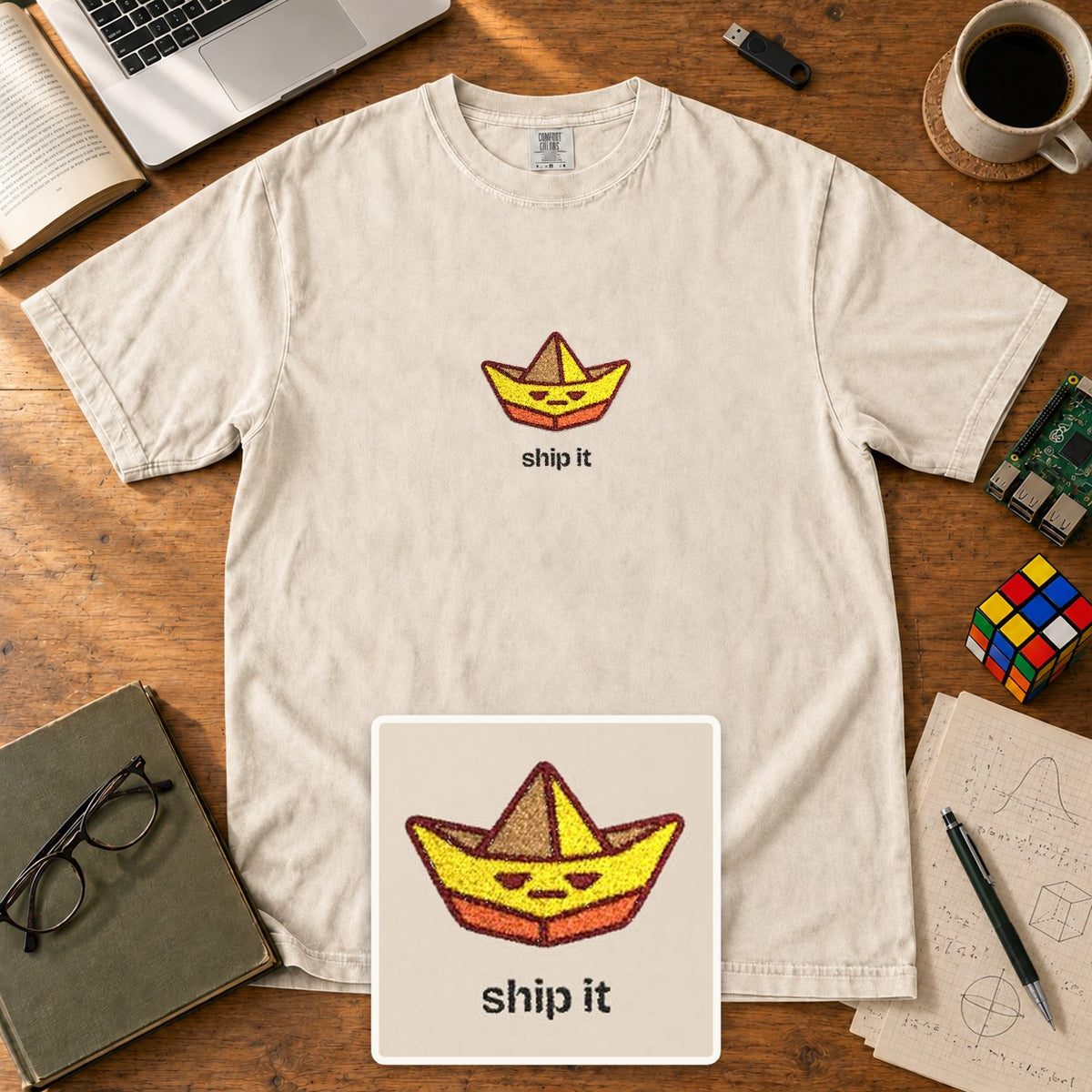 Ship It Embroidered Shirt in Ivory