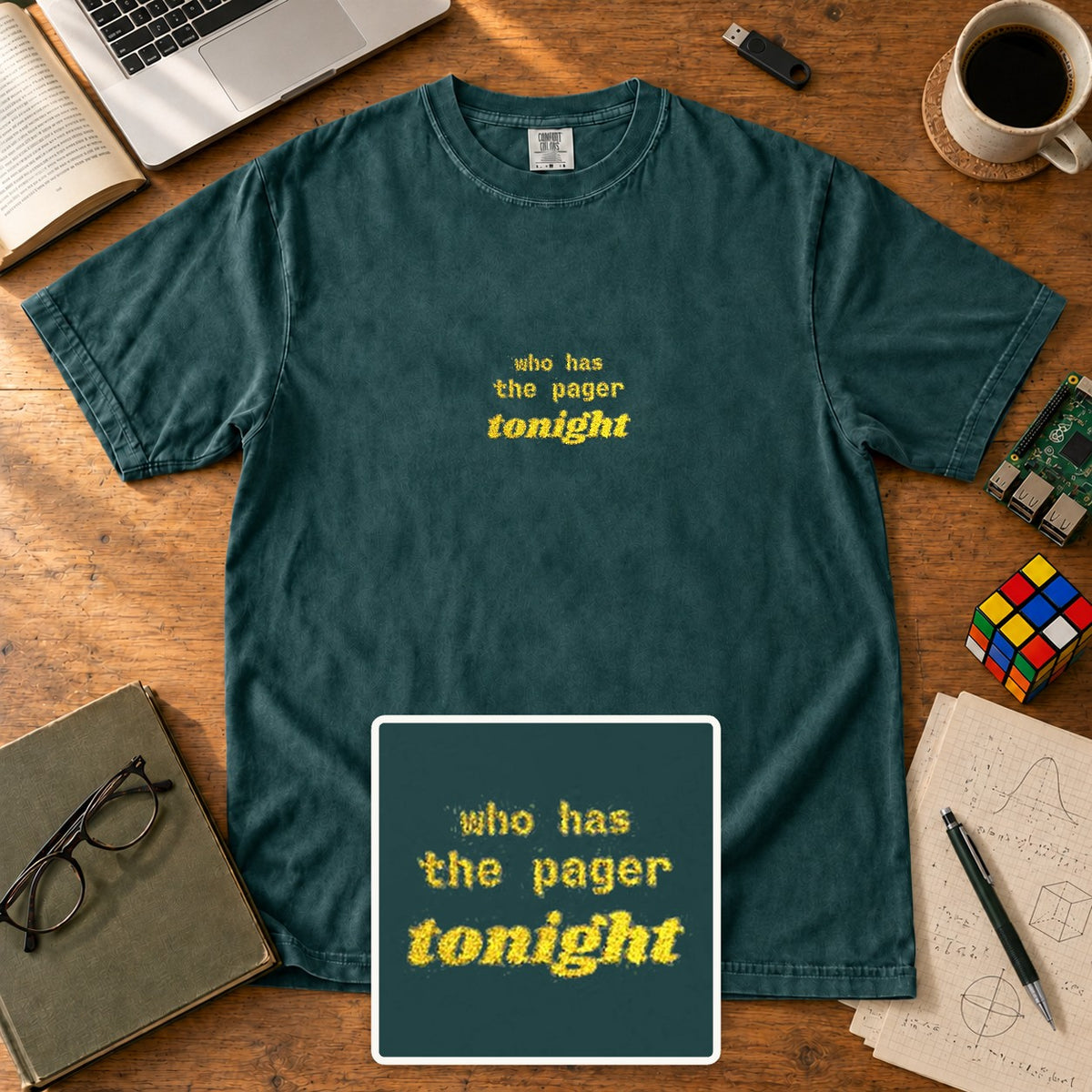 Who Has The Pager Tonight Embroidered Shirt in Blue Spruce