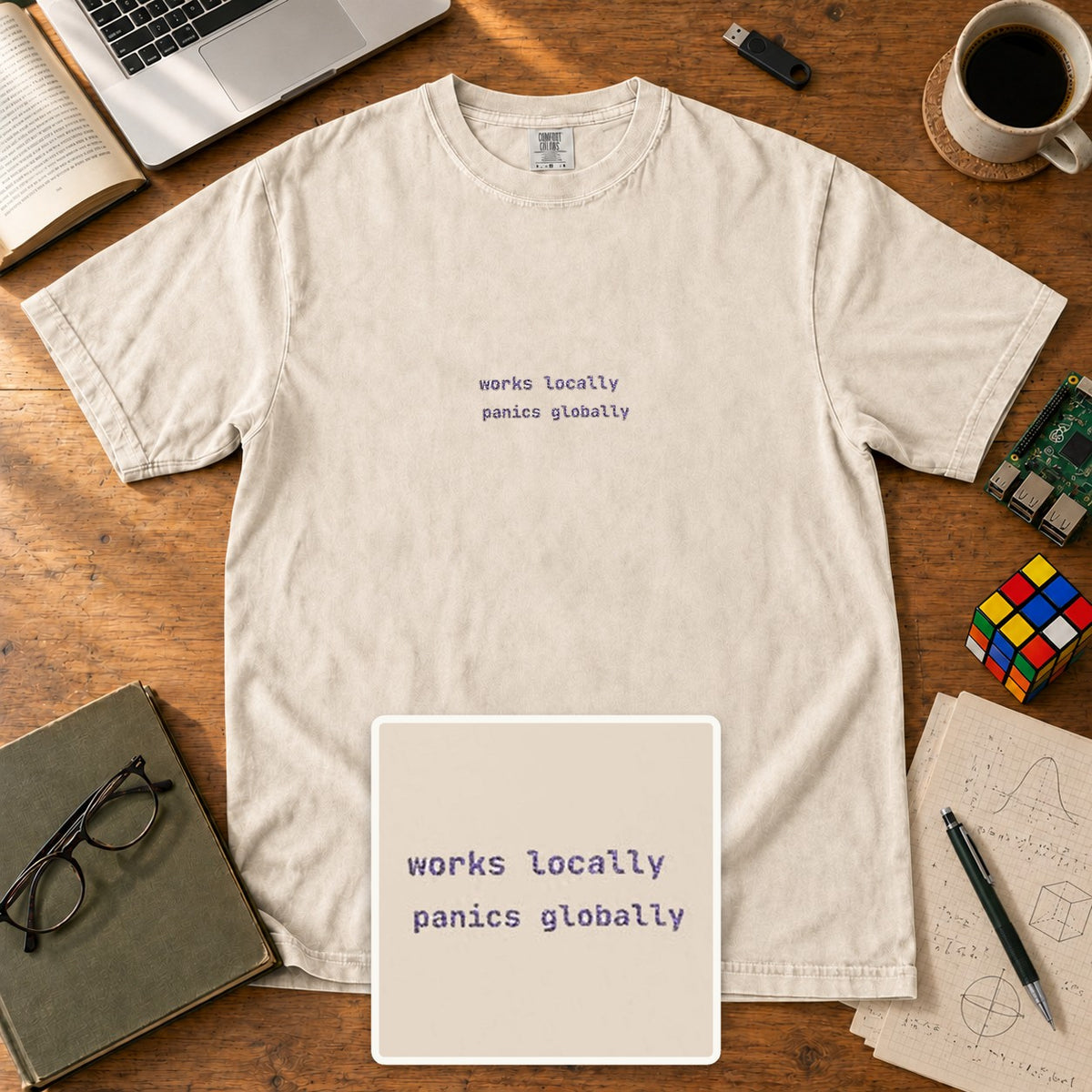 Works Locally Panics Globally Embroidered Shirt in Ivory