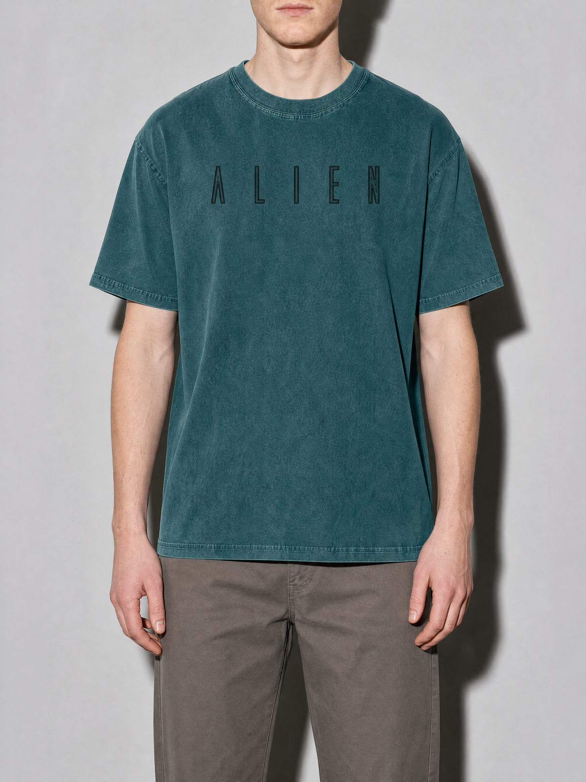 Alien Wordmark Premium Shirt - Blue Spruce - on-model zoom