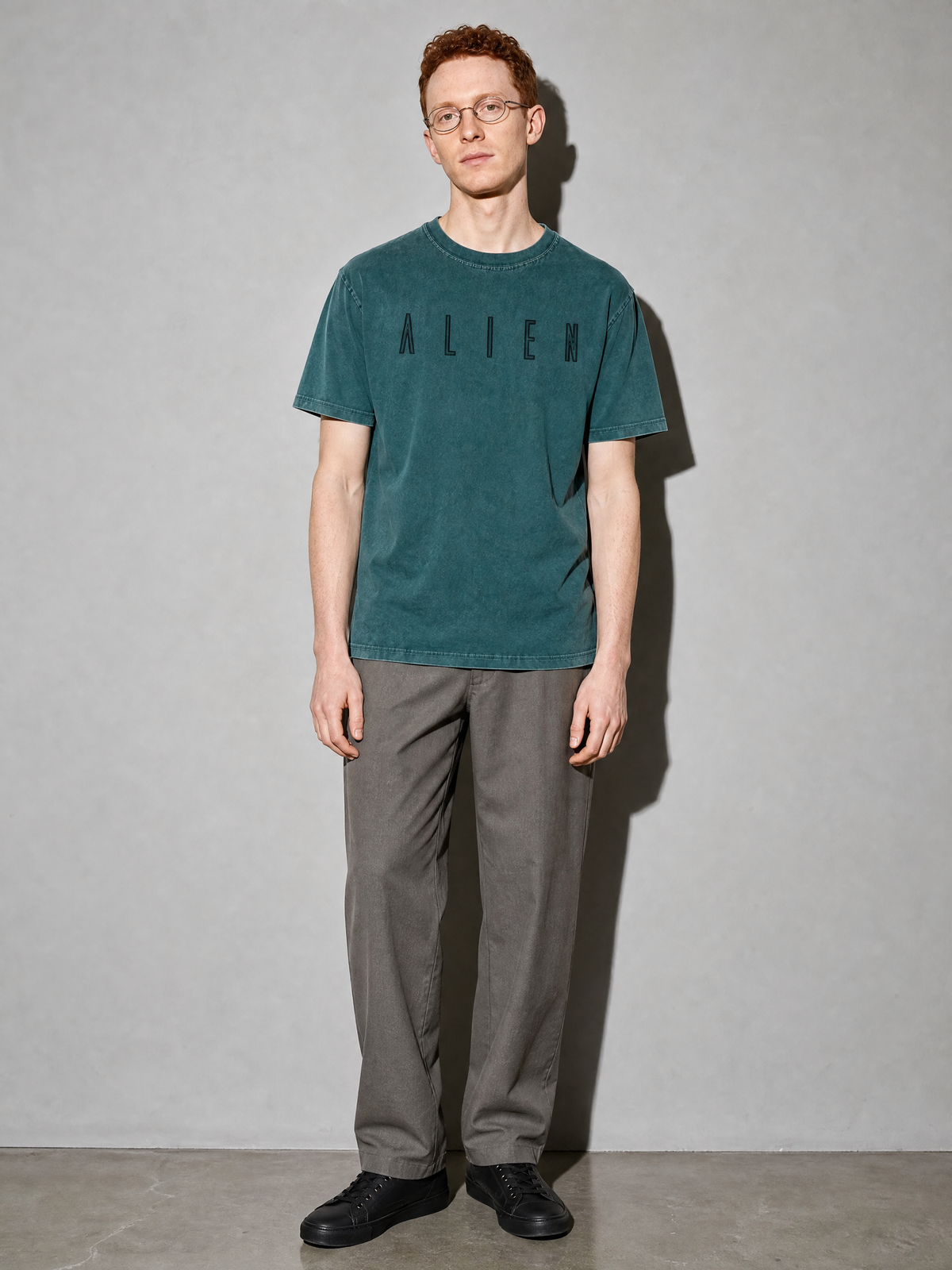Alien Wordmark Premium Shirt - Blue Spruce - on-model full length