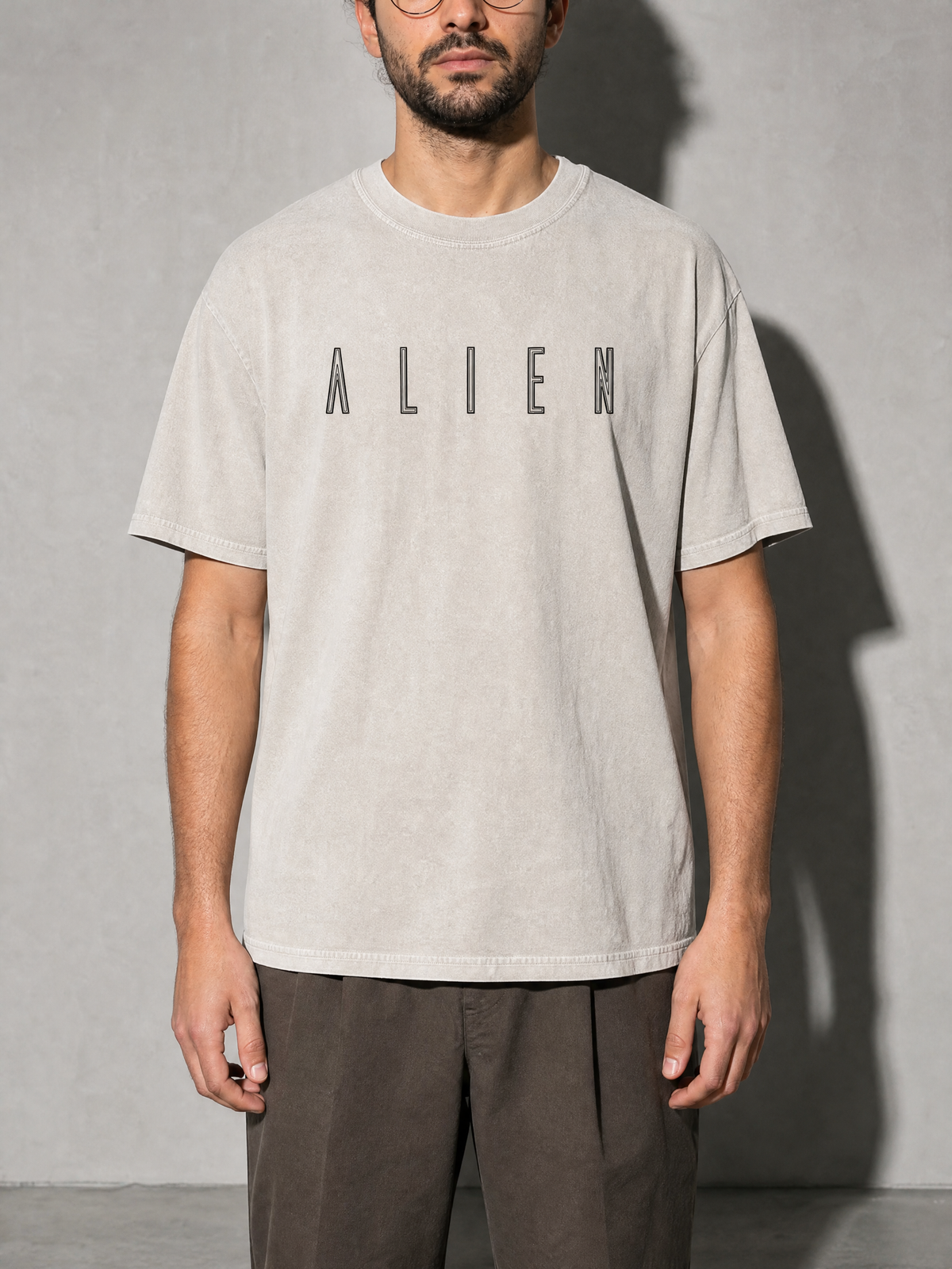 Alien Wordmark Premium Shirt - Ivory - on-model zoom