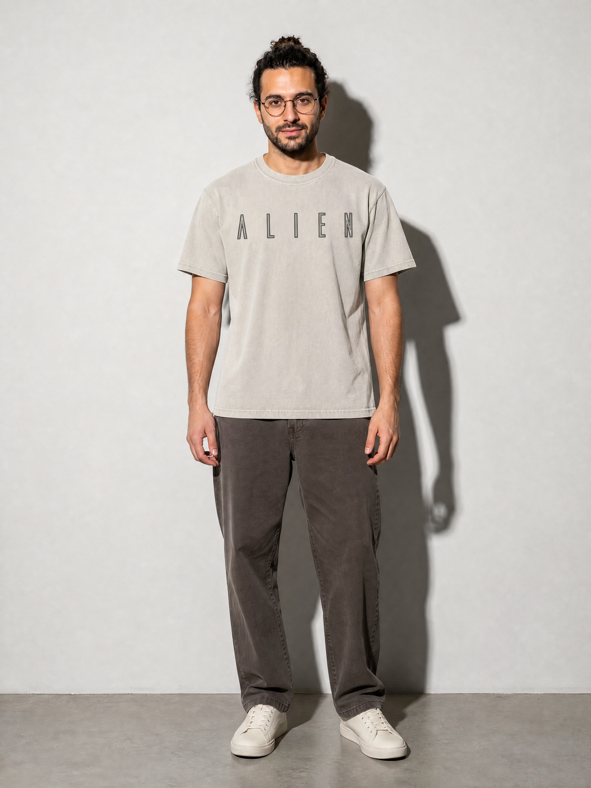 Alien Wordmark Premium Shirt - Ivory - on-model full length
