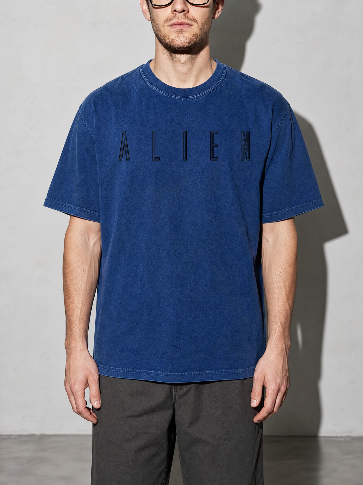Alien Wordmark Premium Shirt - True Navy - on-model zoom