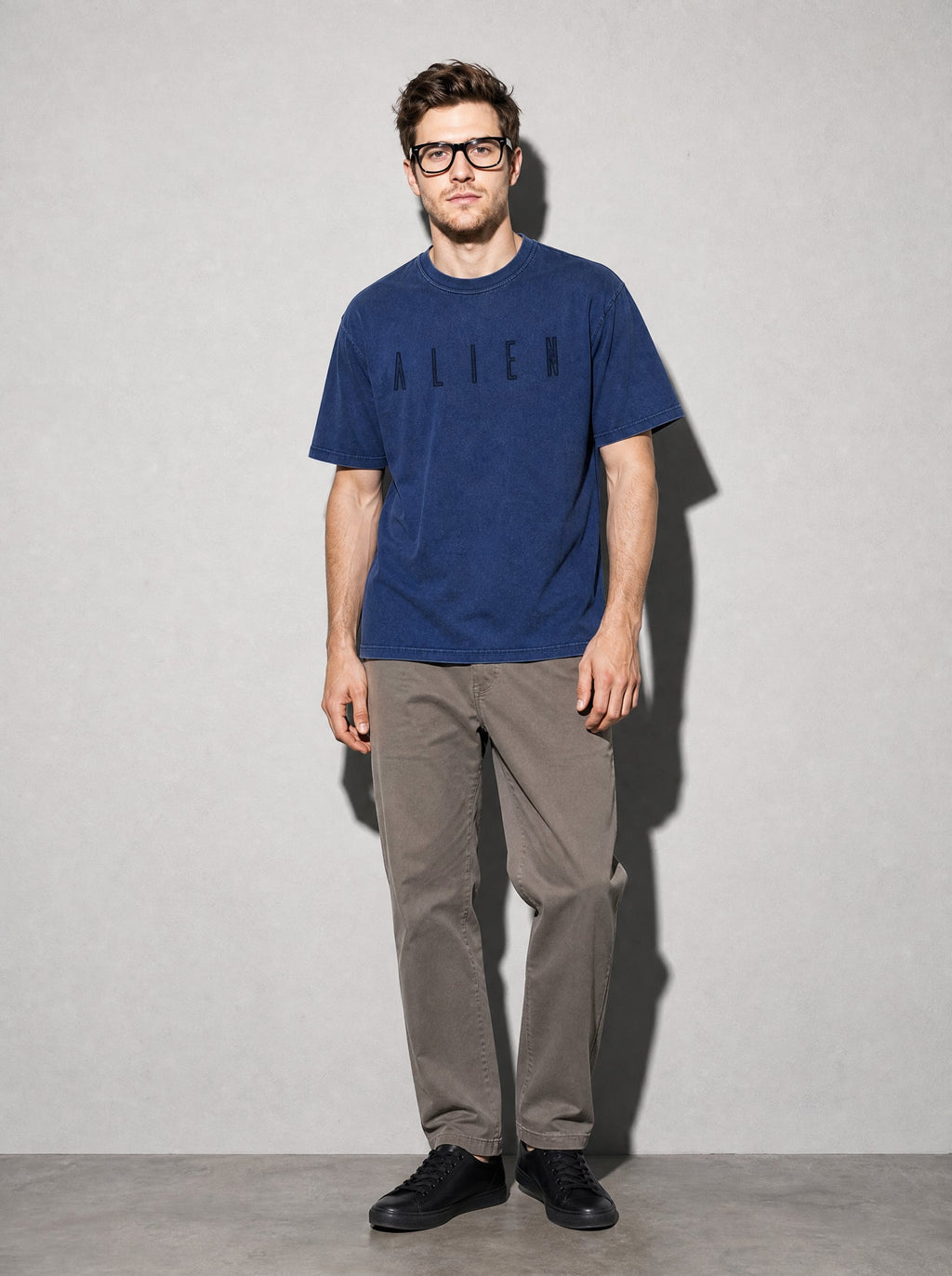 Alien Wordmark Premium Shirt - True Navy - on-model full length