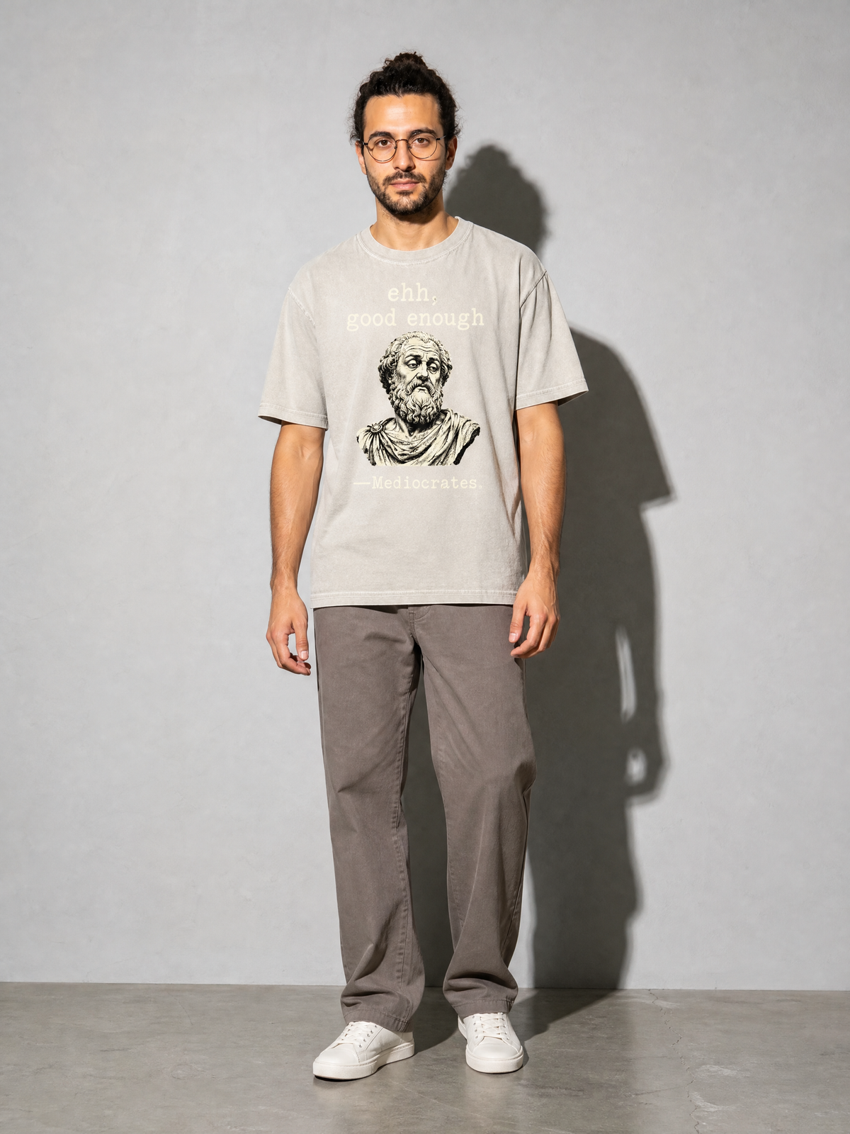 Mediocrates Premium Shirt - Ivory - on-model full length