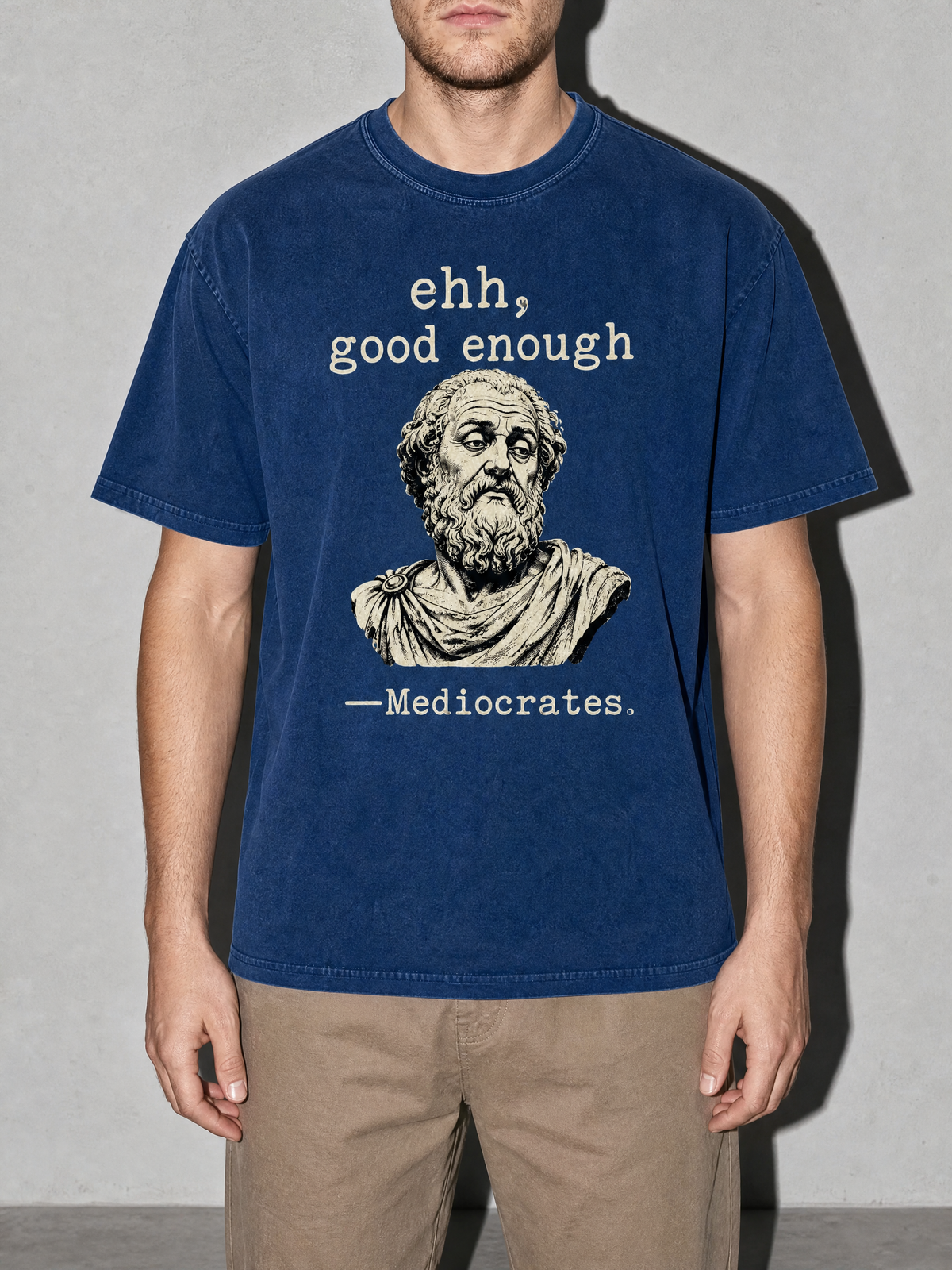 Mediocrates Premium Shirt - True Navy - on-model zoom