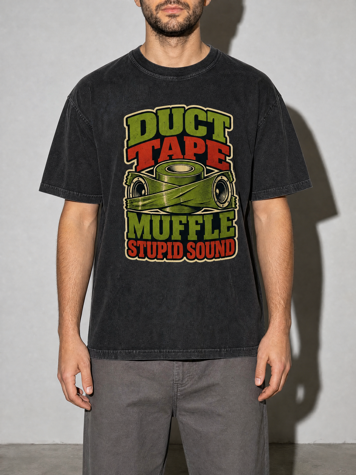 Duct Tape Muffles Stupid Sound Premium Shirt - Black - on-model zoom