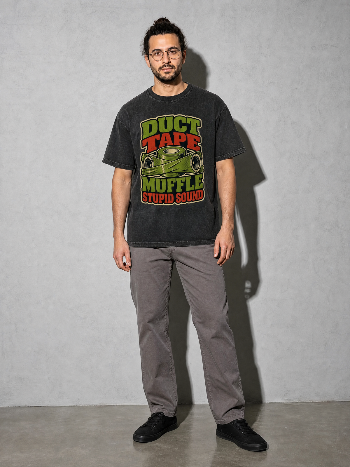 Duct Tape Muffles Stupid Sound Premium Shirt - Black - on-model full length