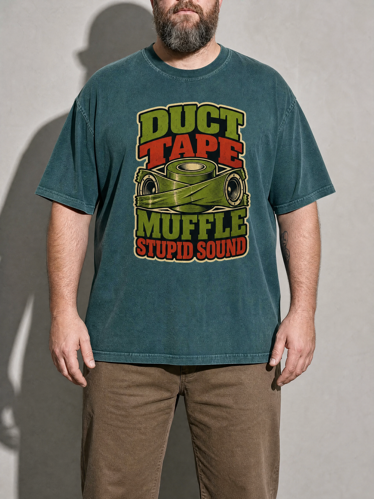 Duct Tape Muffles Stupid Sound Premium Shirt - Blue Spruce - on-model zoom