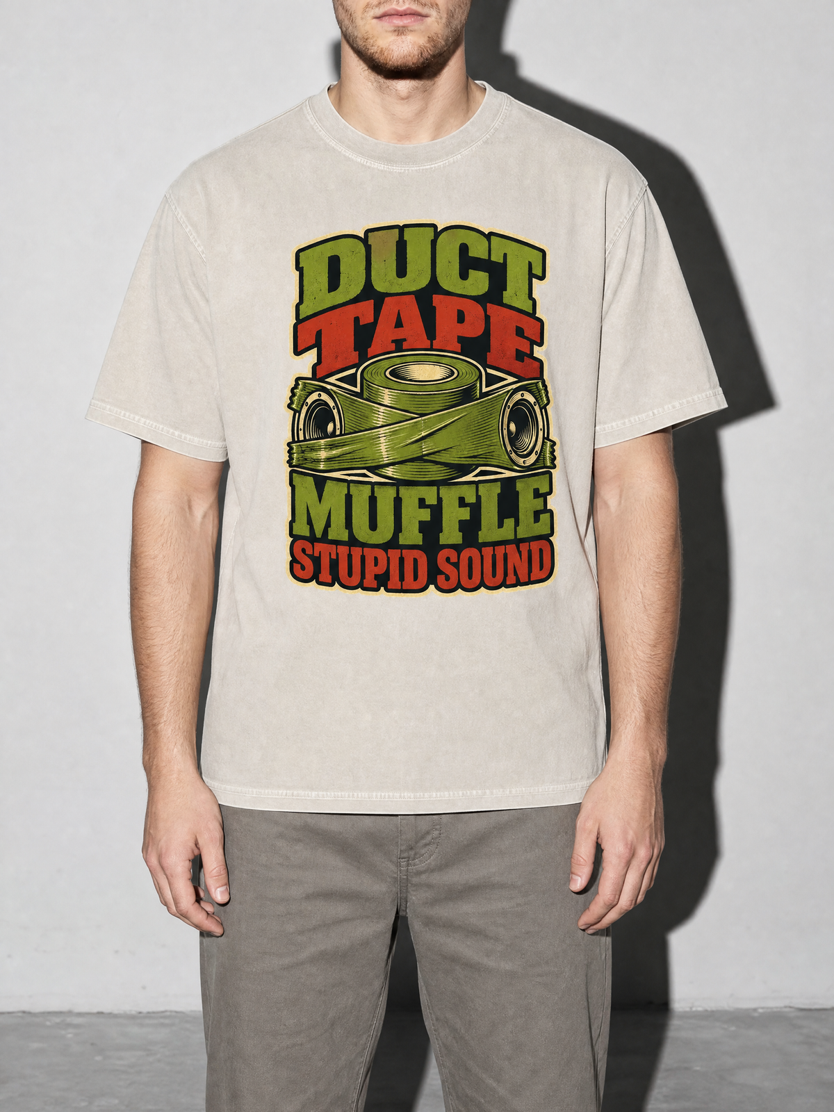 Duct Tape Muffles Stupid Sound Premium Shirt - Ivory - on-model zoom