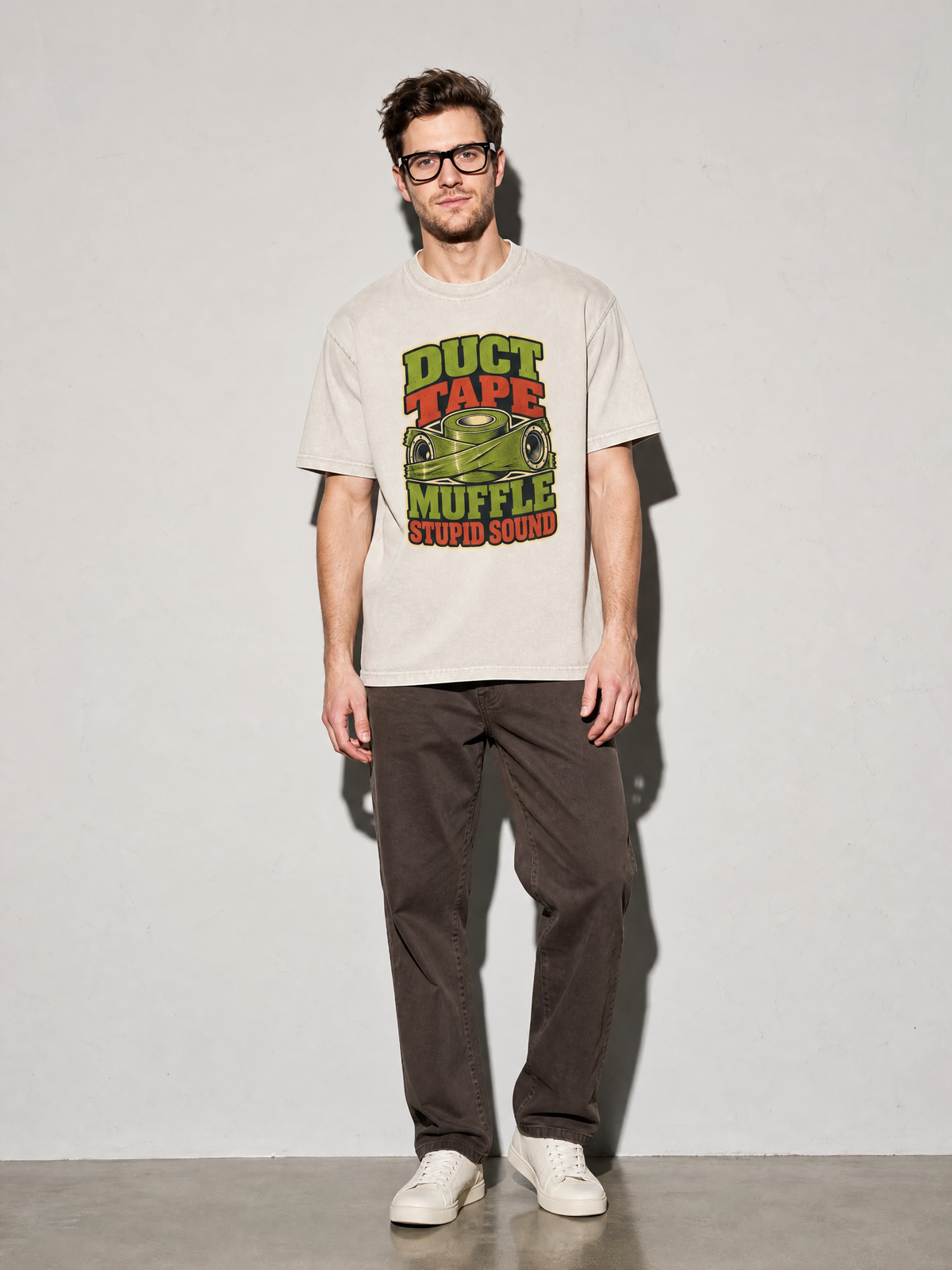 Duct Tape Muffles Stupid Sound Premium Shirt - Ivory - on-model full length