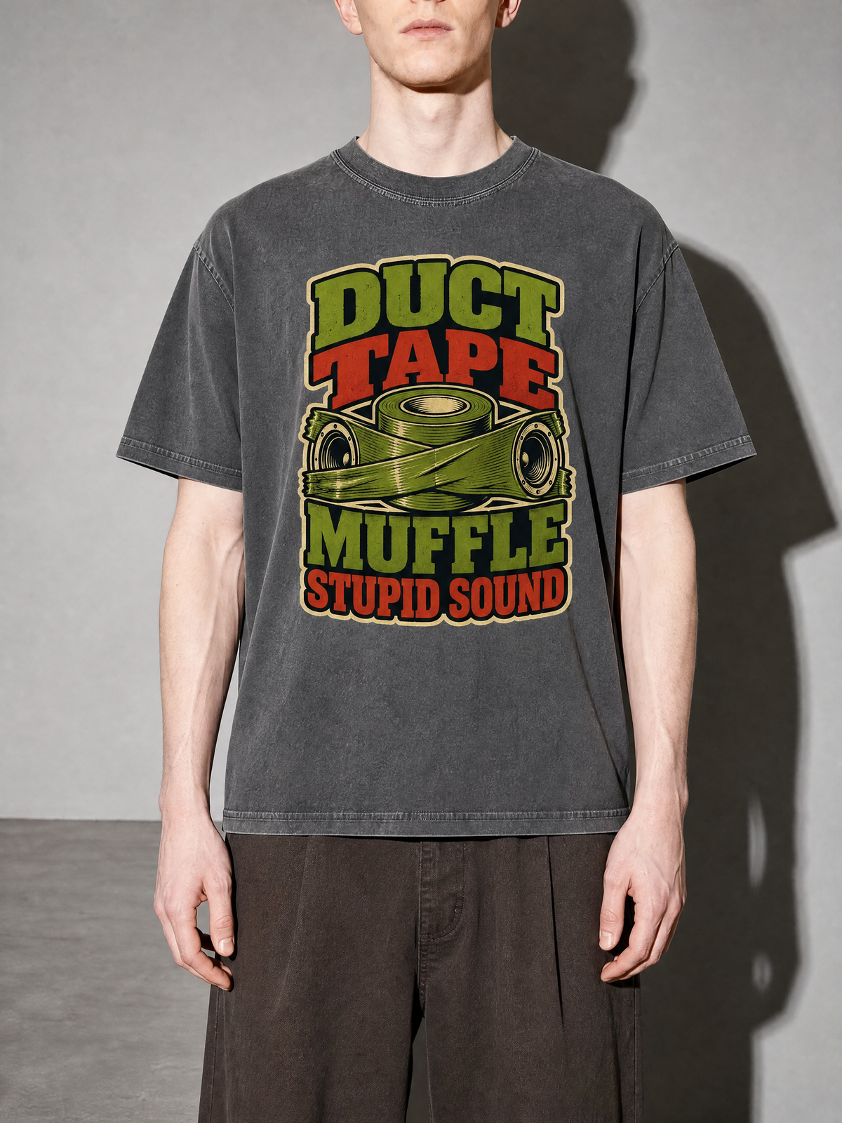 Duct Tape Muffles Stupid Sound Premium Shirt - Pepper - on-model zoom
