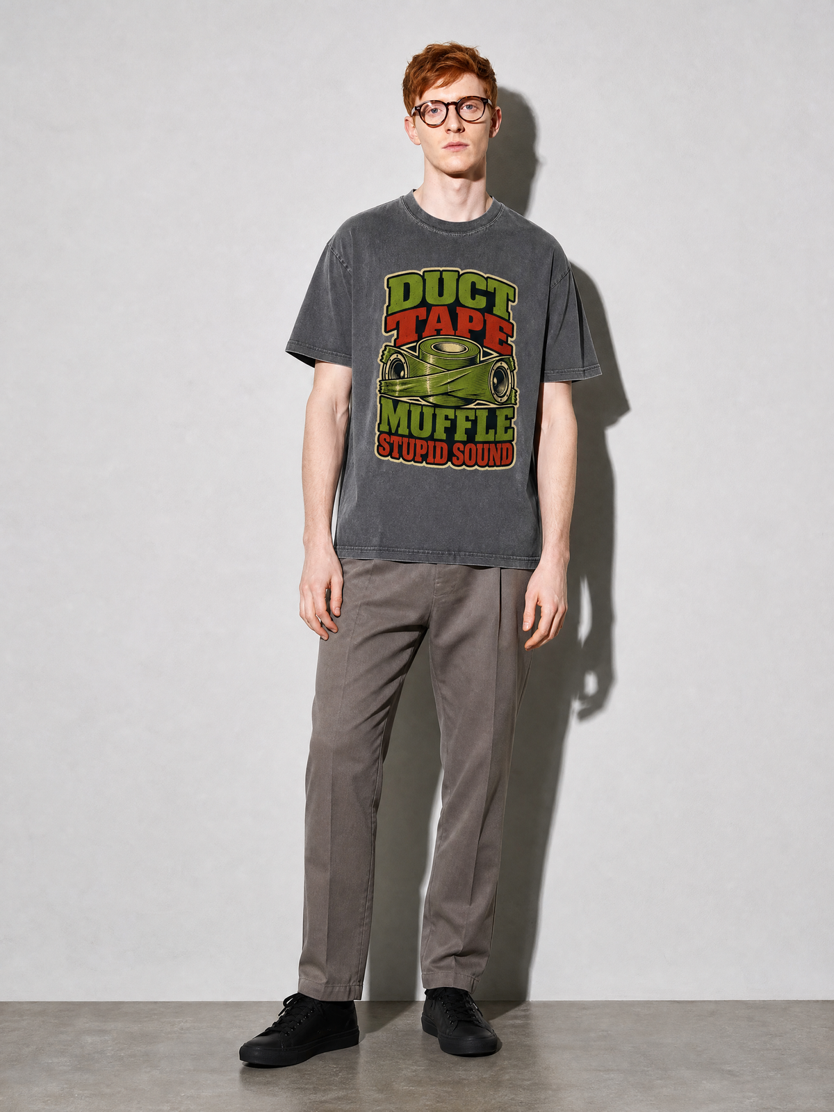Duct Tape Muffles Stupid Sound Premium Shirt - Pepper - on-model full length