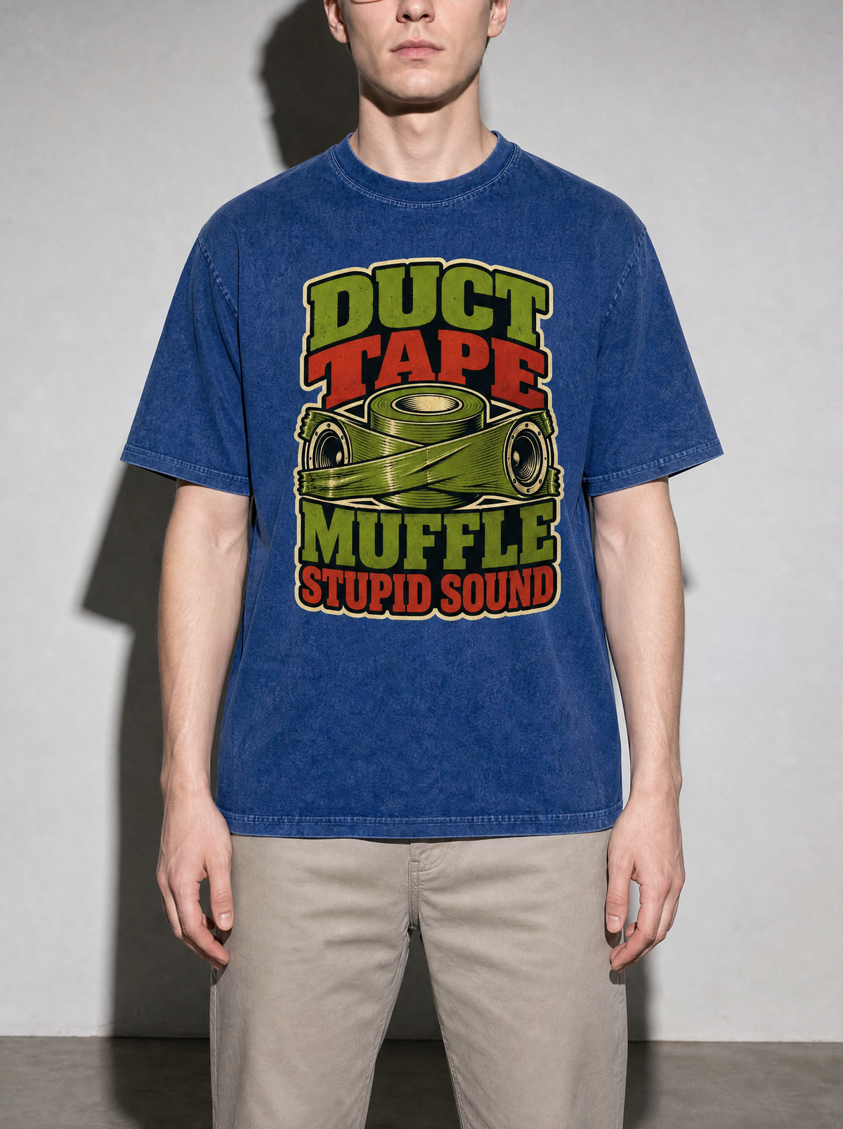 Duct Tape Muffles Stupid Sound Premium Shirt - True Navy - on-model zoom