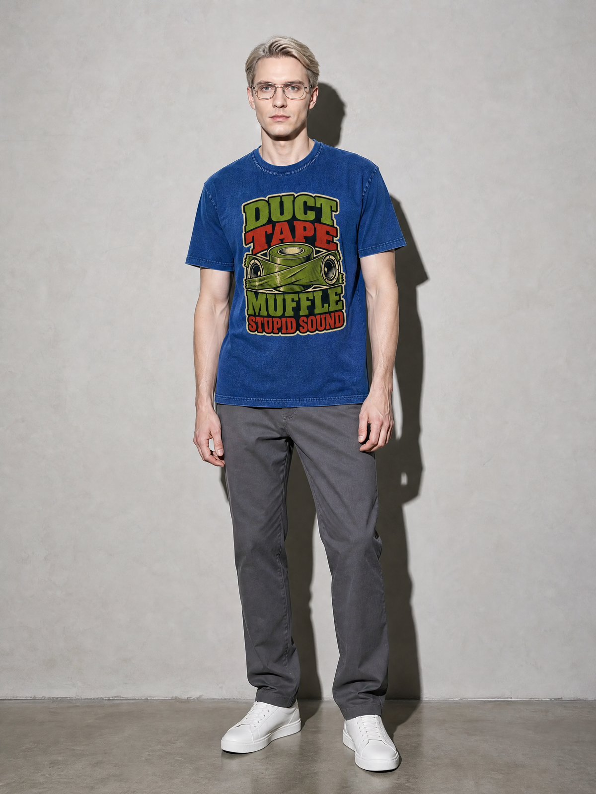 Duct Tape Muffles Stupid Sound Premium Shirt - True Navy - on-model full length