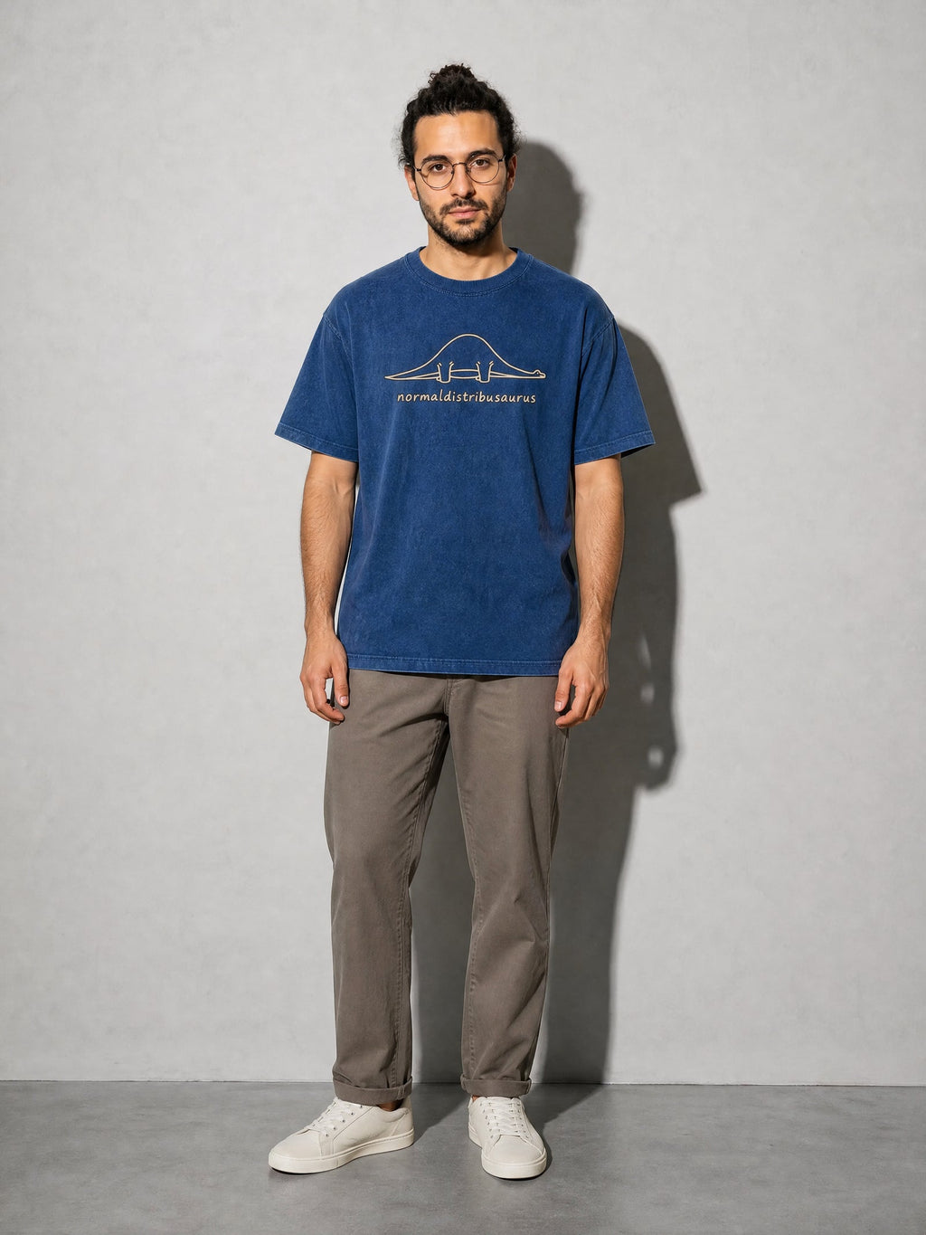 Normaldistribusaurus Premium Shirt - True Navy - on-model full length