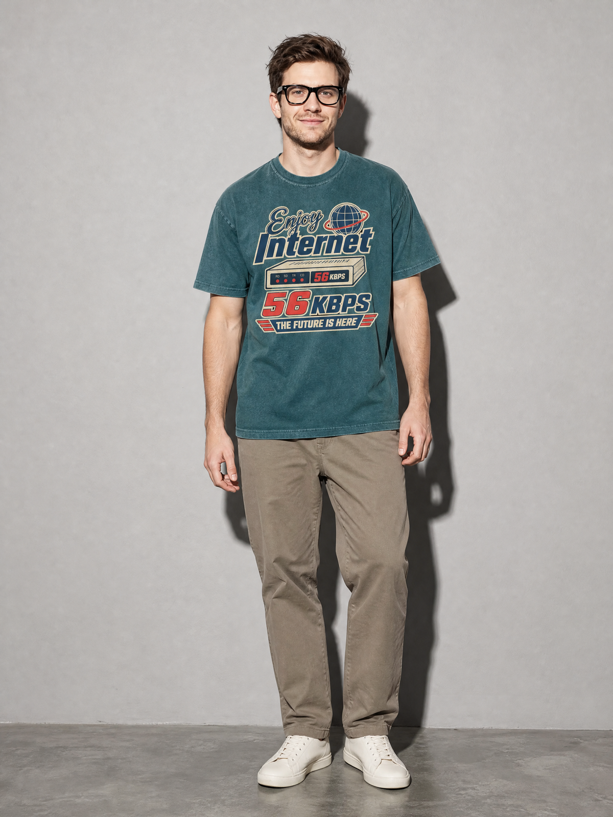 Enjoy Internet 56 Kbps Premium Shirt - Blue Spruce - on-model full length