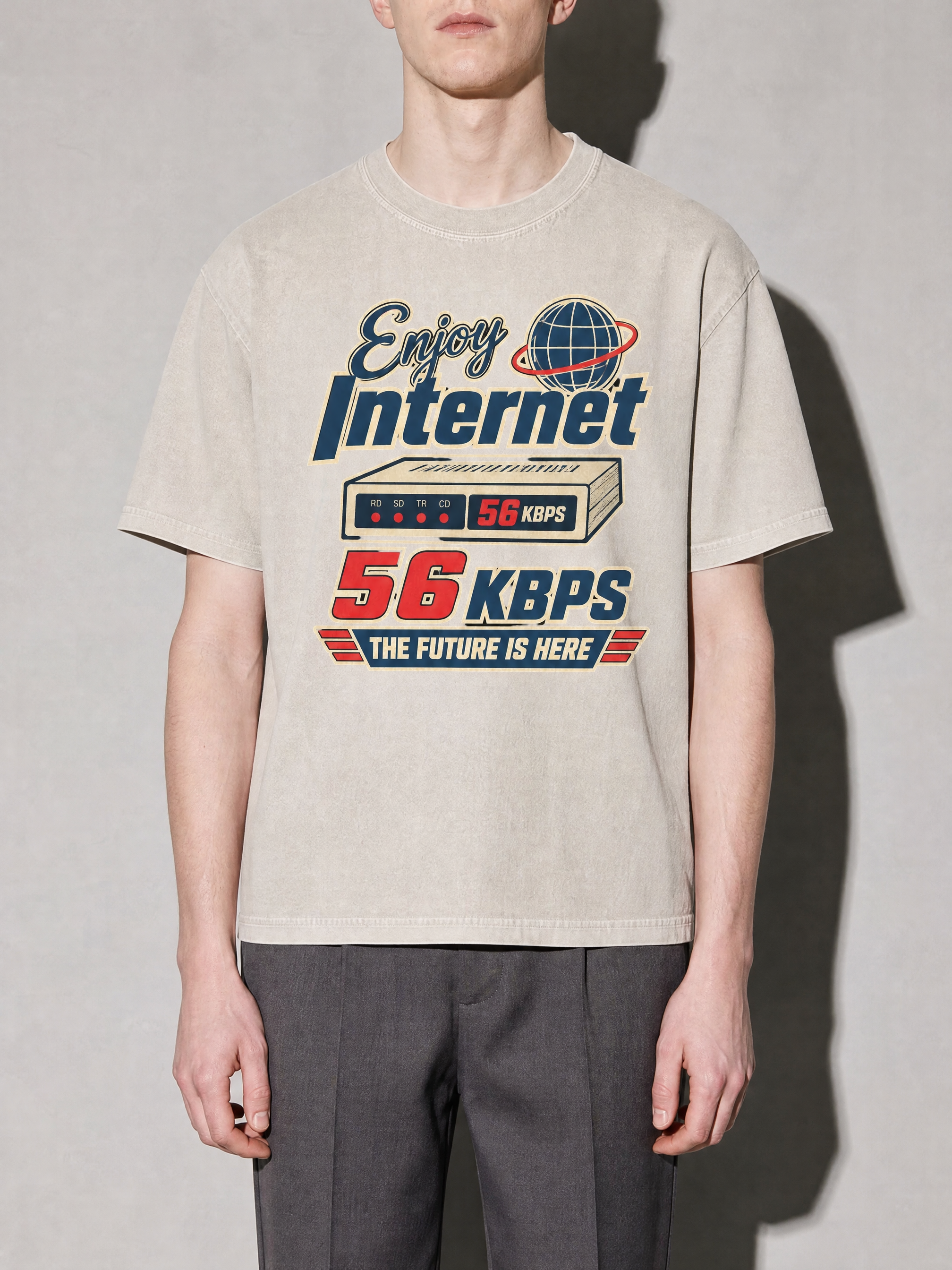 Enjoy Internet 56 Kbps Premium Shirt - Ivory - on-model zoom