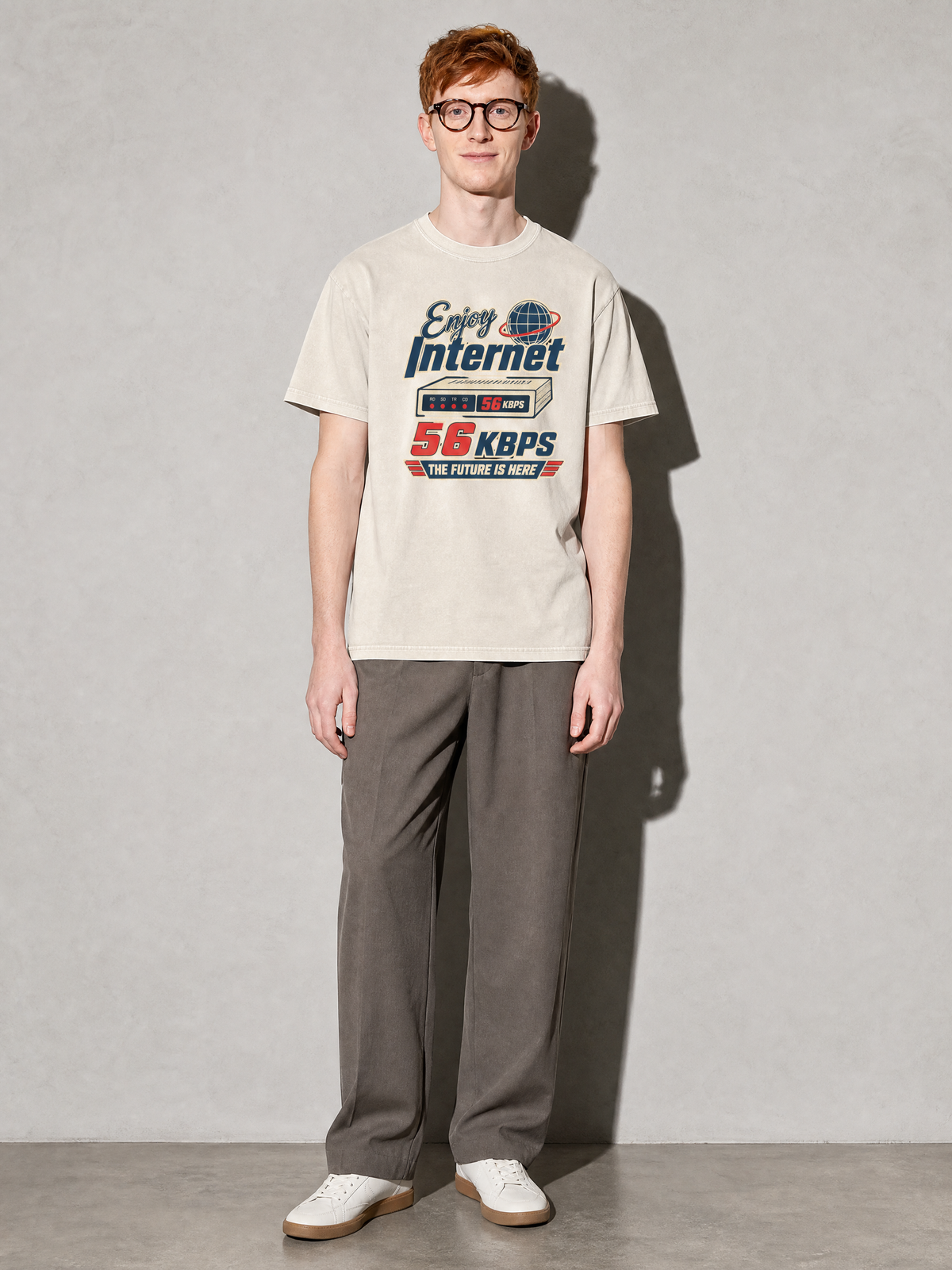 Enjoy Internet 56 Kbps Premium Shirt - Ivory - on-model full length