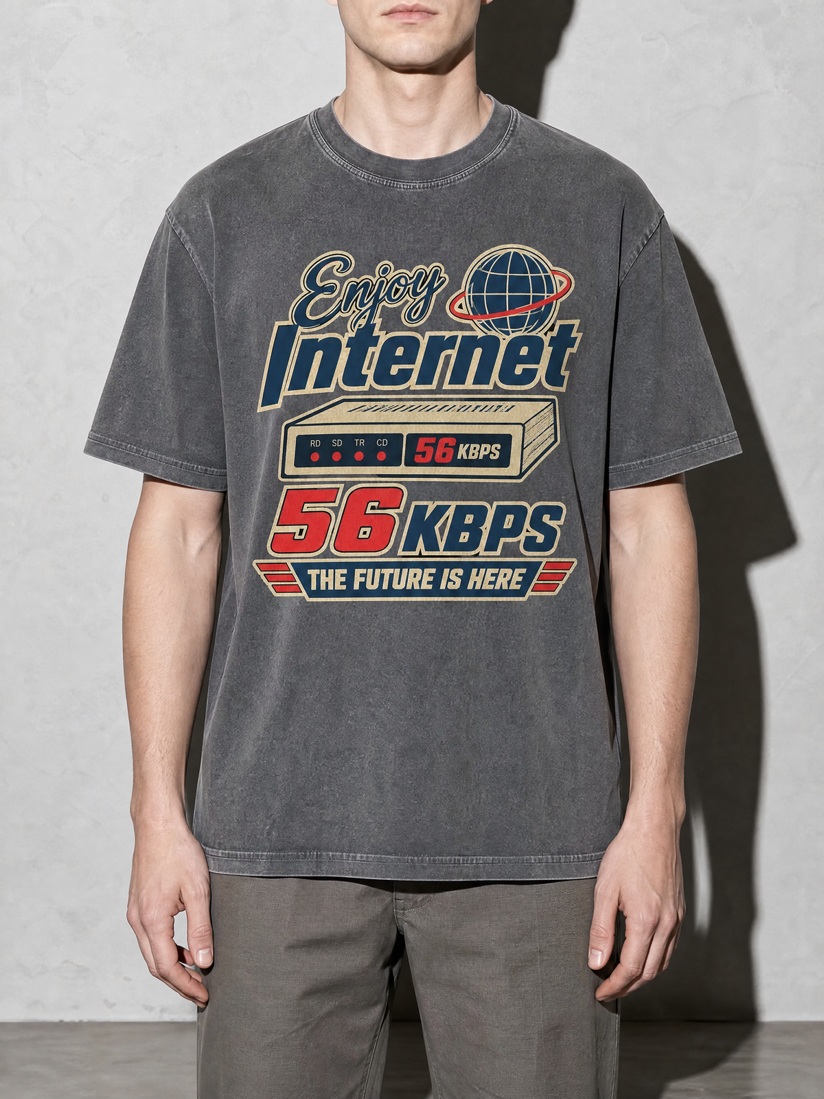 Enjoy Internet 56 Kbps Premium Shirt - Pepper - on-model zoom