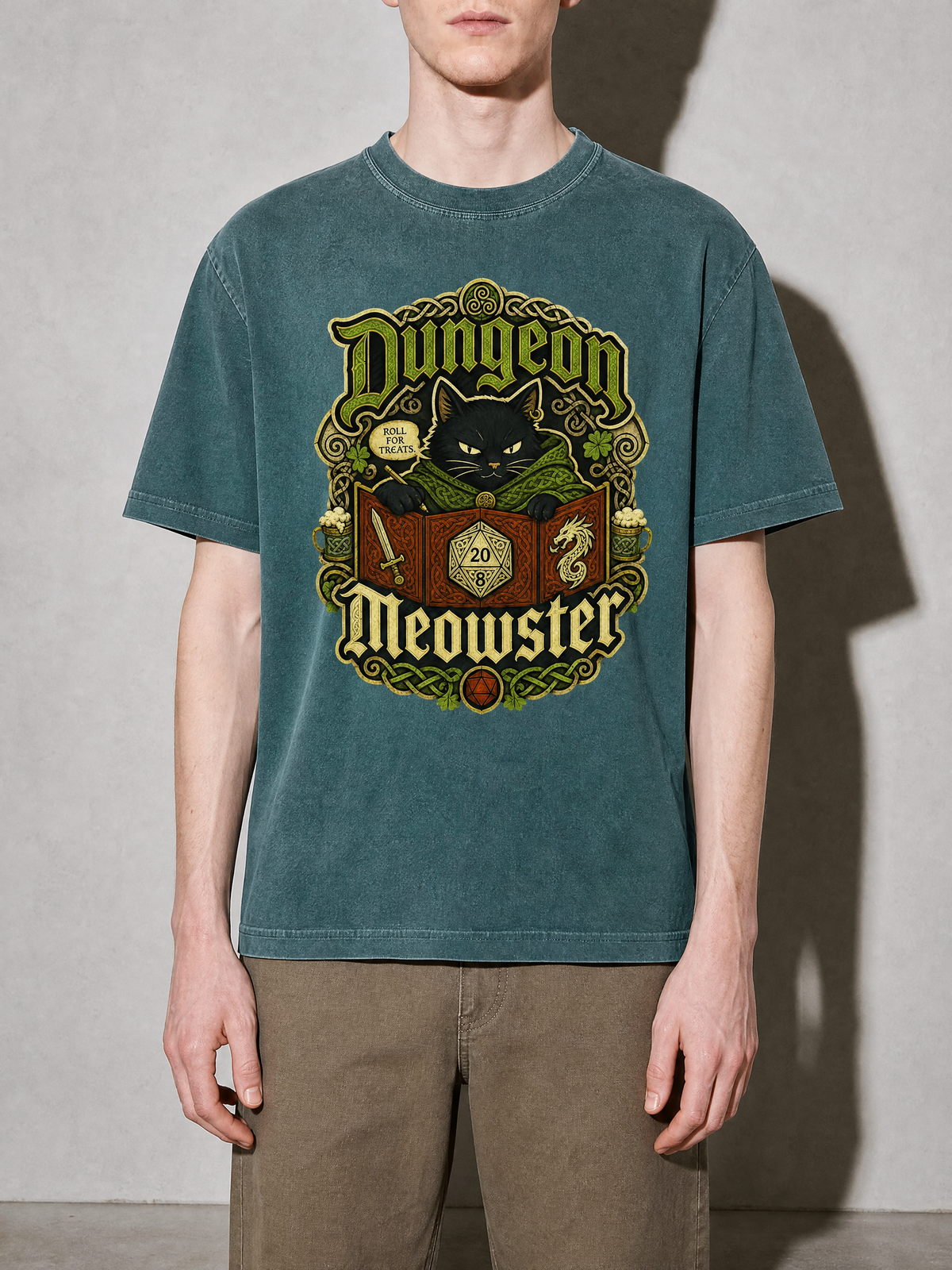 Dungeon Meowster Premium Shirt - Blue Spruce - on-model zoom
