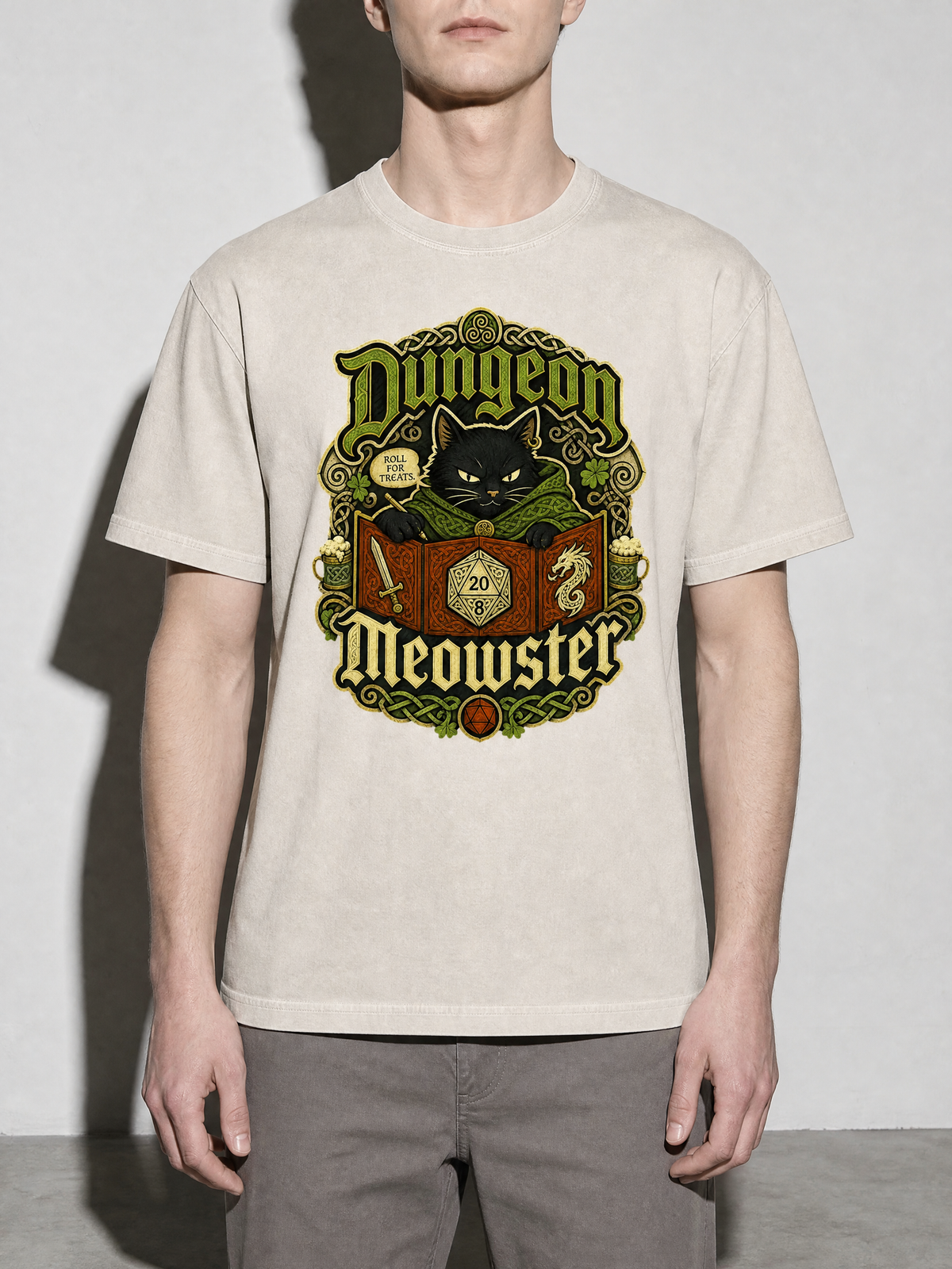 Dungeon Meowster Premium Shirt - Ivory - on-model zoom