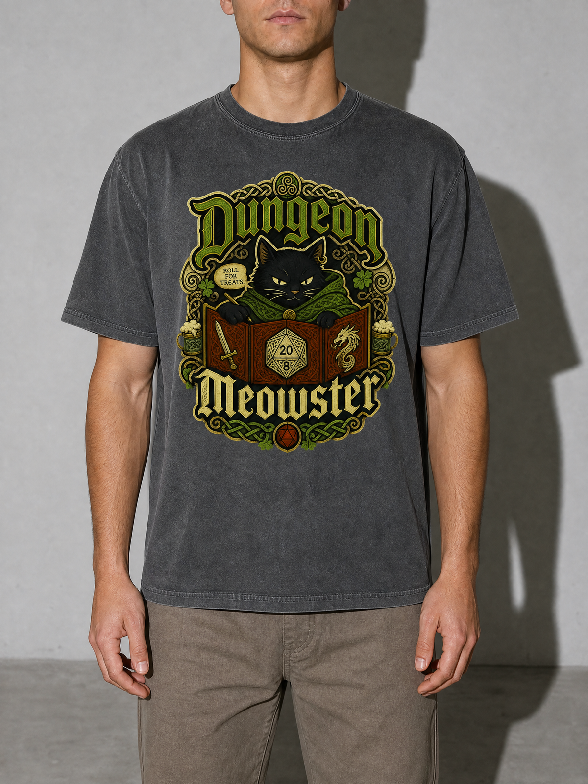 Dungeon Meowster Premium Shirt - Pepper - on-model zoom