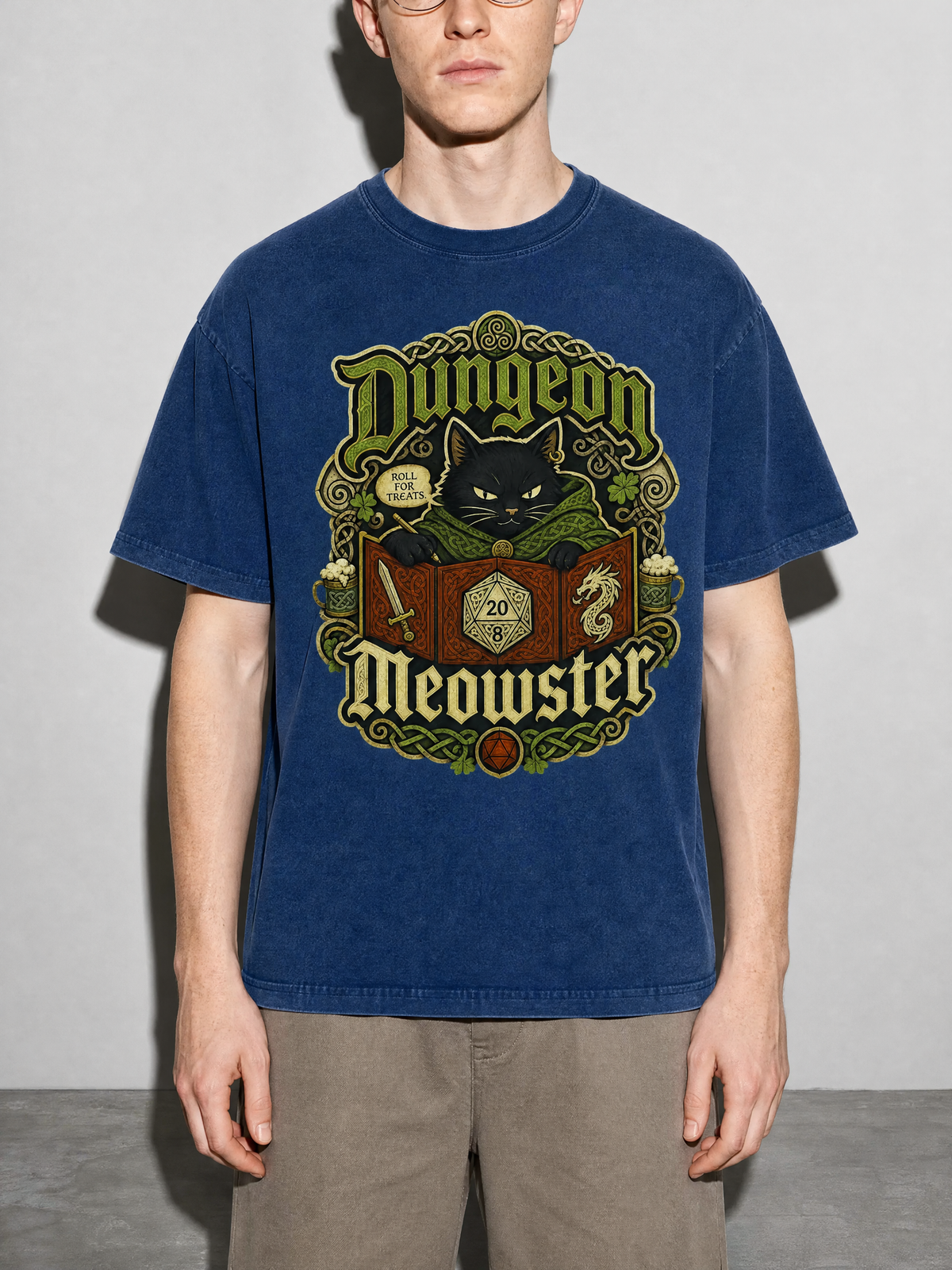 Dungeon Meowster Premium Shirt - True Navy - on-model zoom