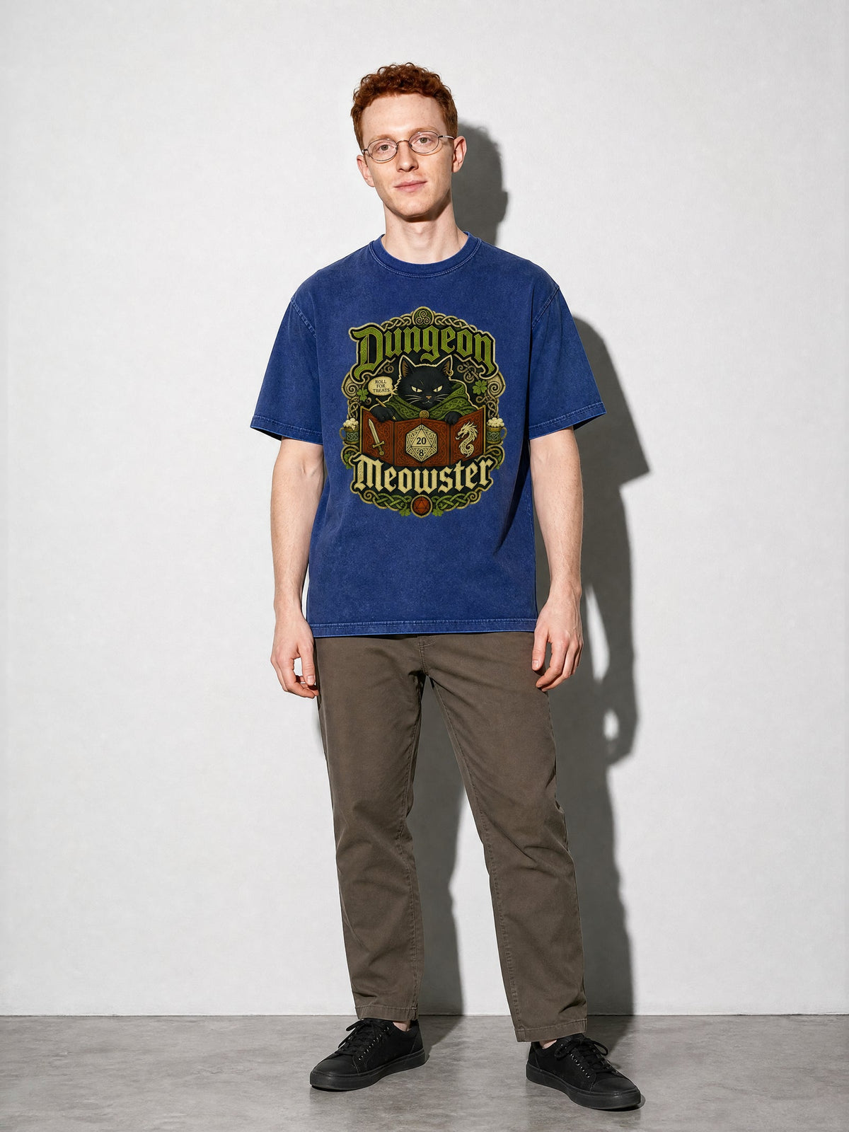 Dungeon Meowster Premium Shirt - True Navy - on-model full length