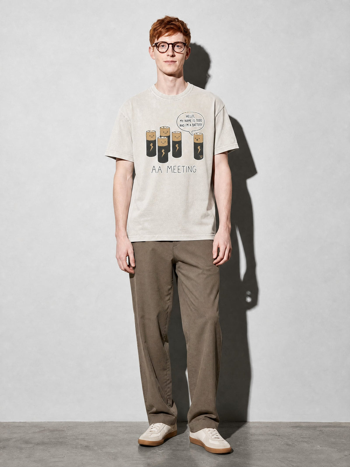 Battery AA Meeting Premium Shirt - Ivory - on-model full length