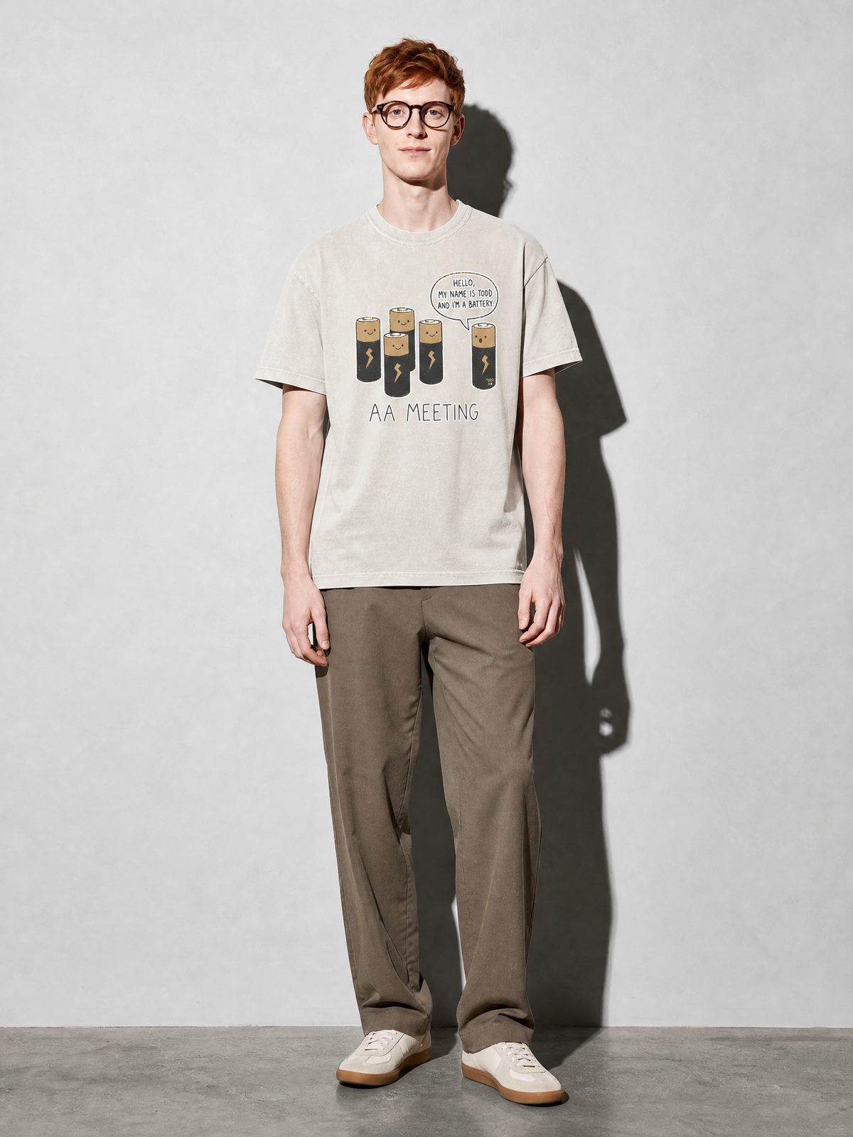 Battery AA Meeting Premium Shirt - Ivory - on-model full length