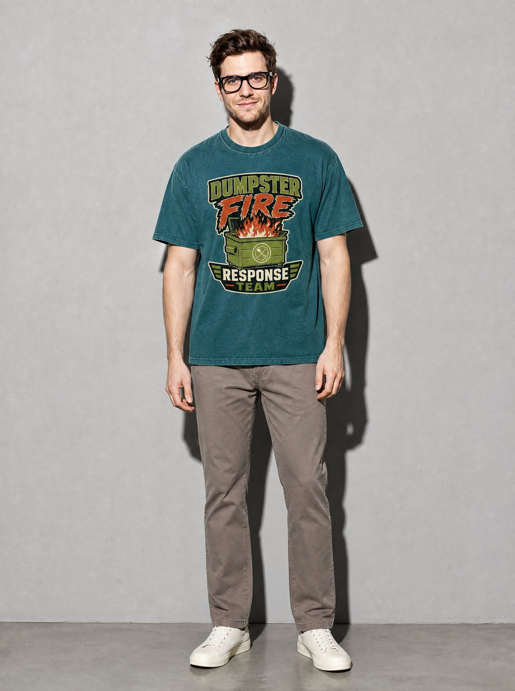 Dumpster Fire Response Team Premium Shirt - Blue Spruce - on-model full length