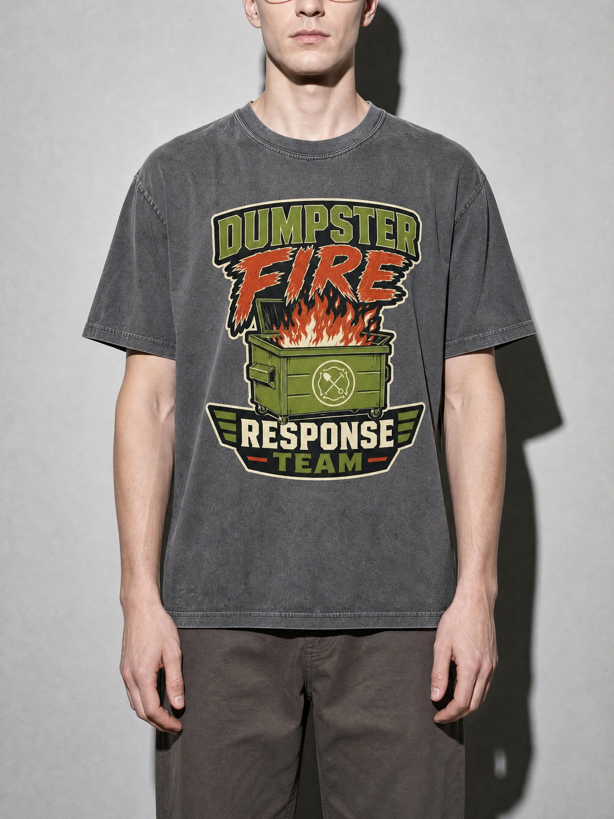 Dumpster Fire Response Team Premium Shirt - Pepper - on-model zoom