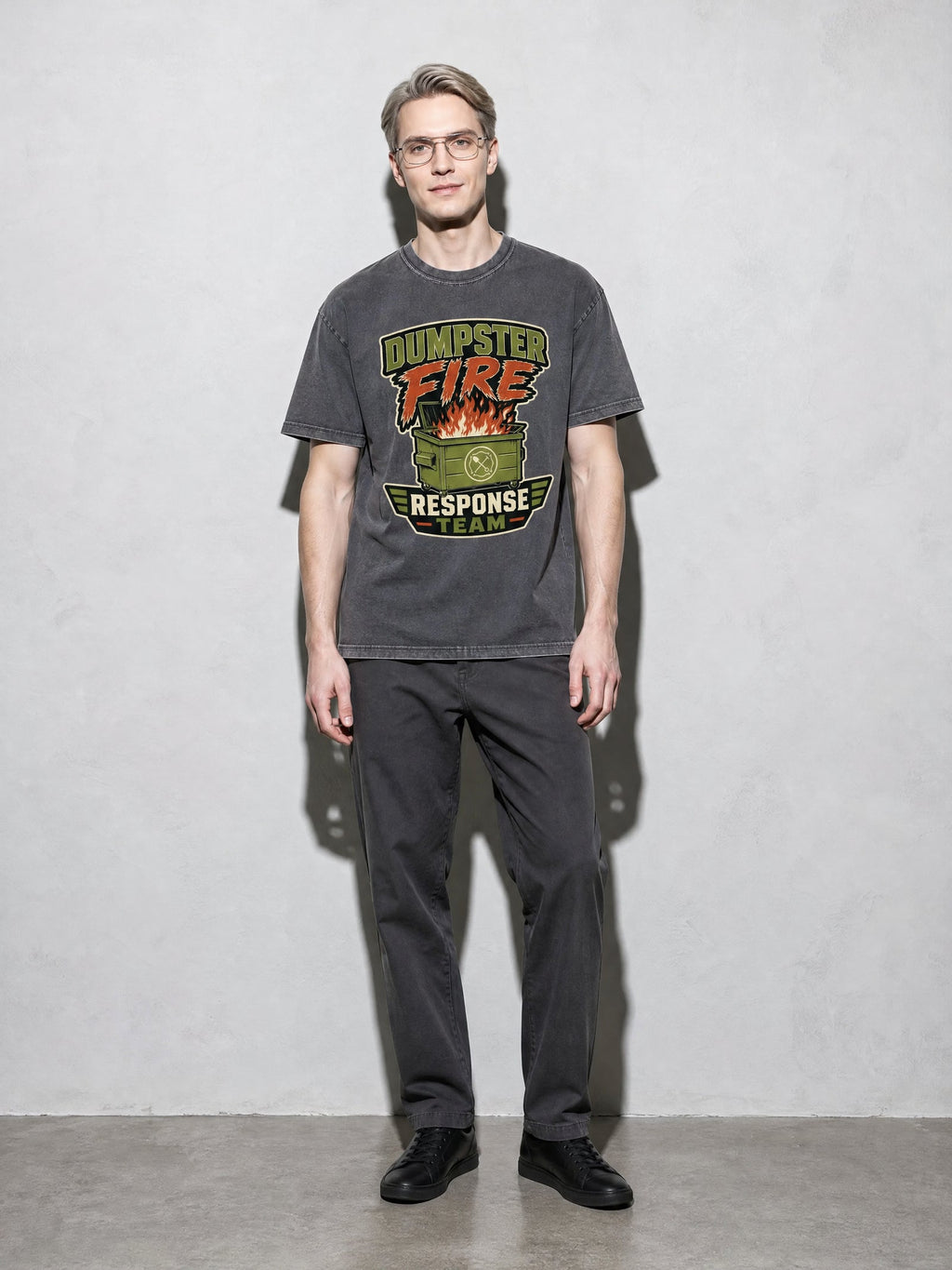 Dumpster Fire Response Team Premium Shirt - Pepper - on-model full length