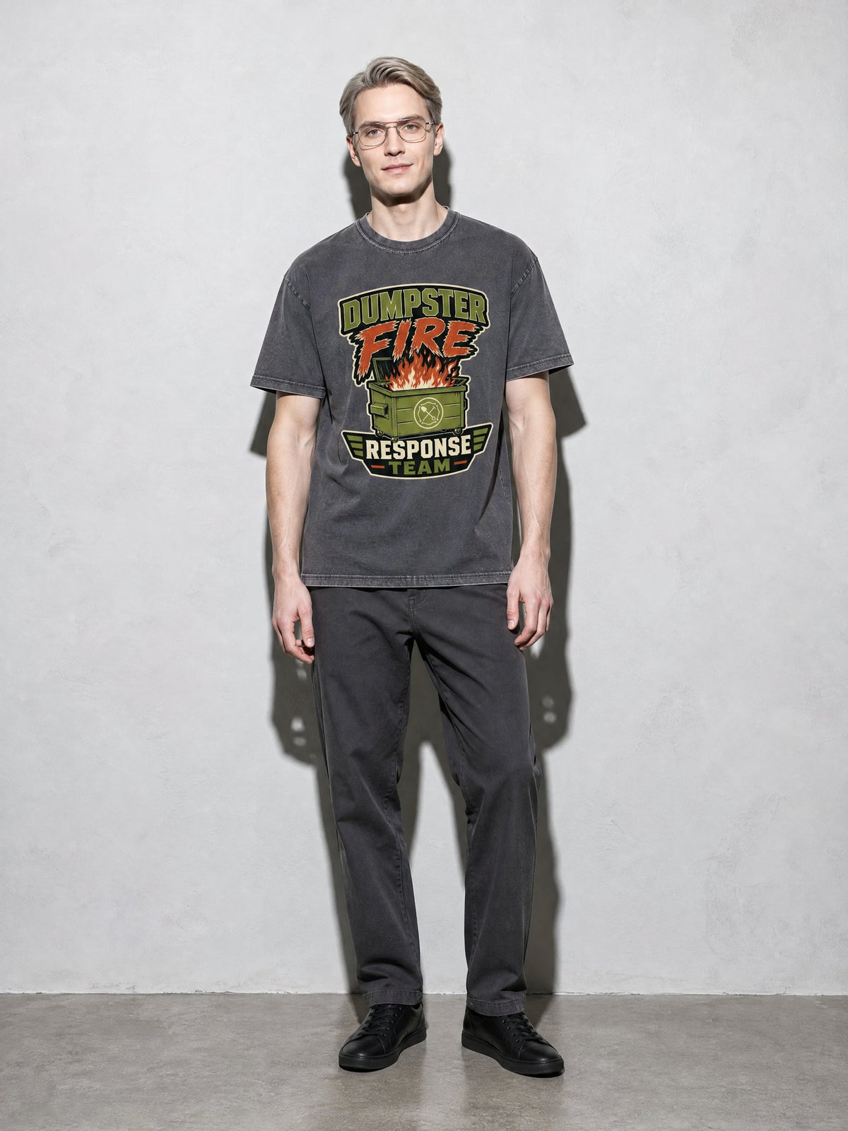 Dumpster Fire Response Team Premium Shirt - Pepper - on-model full length