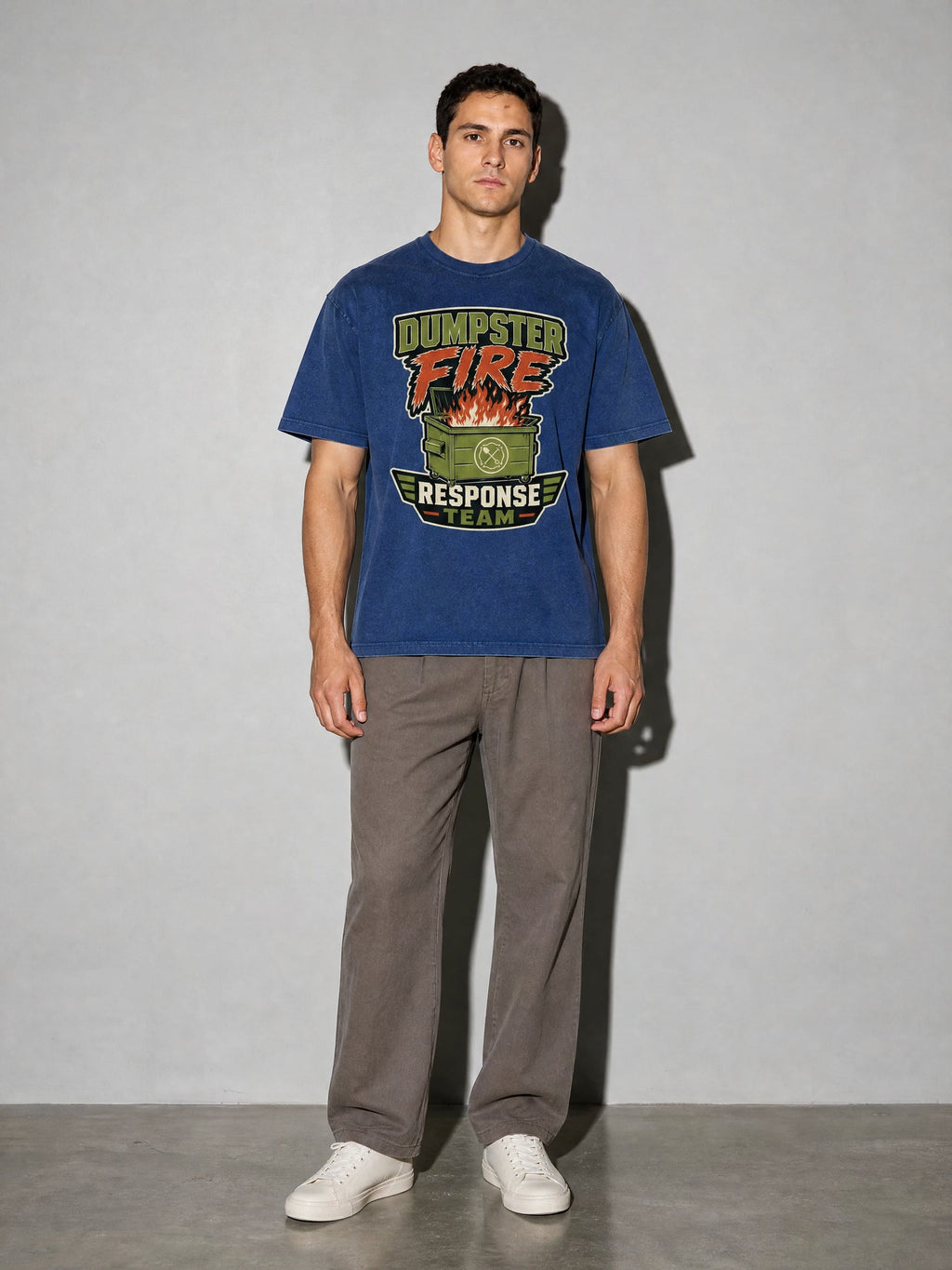 Dumpster Fire Response Team Premium Shirt - True Navy - on-model full length