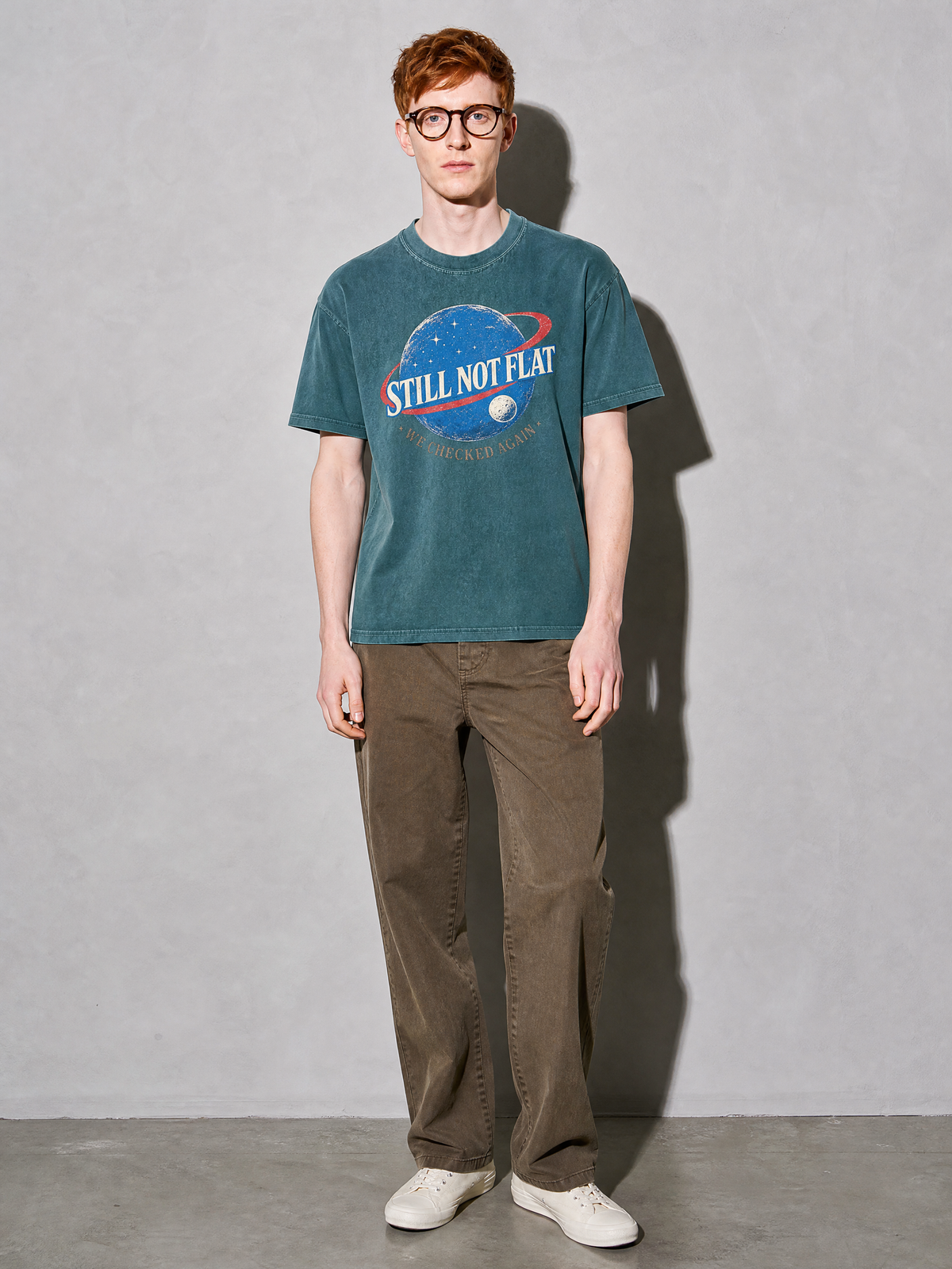 Still Not Flat: We Checked Again Premium Shirt - Blue Spruce - on-model full length
