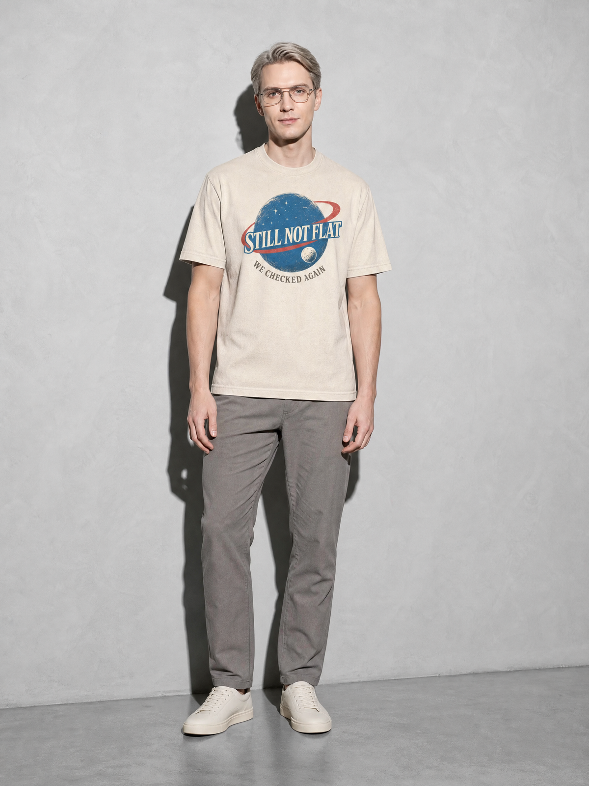 Still Not Flat: We Checked Again Premium Shirt - Ivory - on-model full length